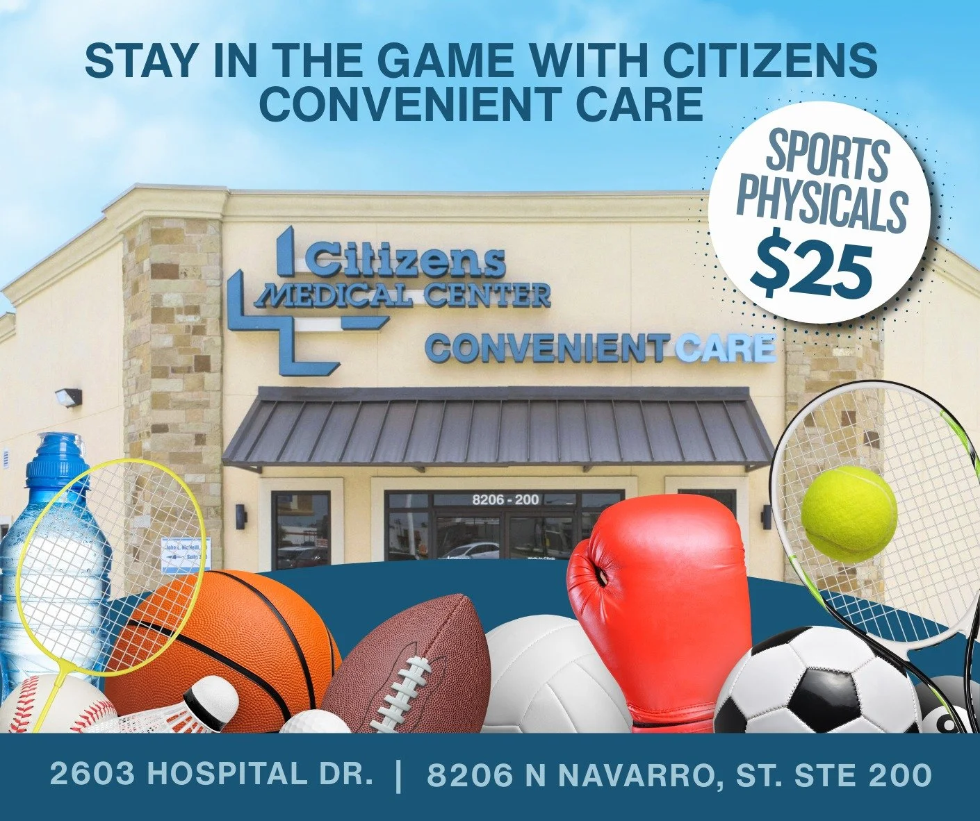 Ready for the season? We&rsquo;ve got you covered! 🏈🏐🏀⚾🎾🏃&zwj;♀️

Sports physicals are just $25 at our walk-in Convenient Care locations, no appointment needed. Quick, easy, and designed to get athletes back in the game. ⛹

📍 Stop by today:
&bu