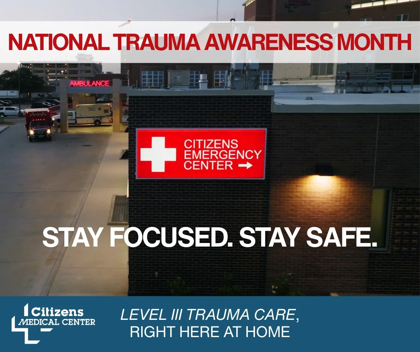 🚗📵 One moment of distraction can change everything.

According to the National Highway Traffic Safety Administration, 315,167 people were injured due to distracted driving in 2024.

During National Trauma Awareness Month, Citizens Medical Center en