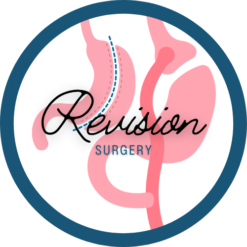 Illustration of a medical diagram related to revision surgery, showing parts of the male reproductive system with a focus on surgical intervention.