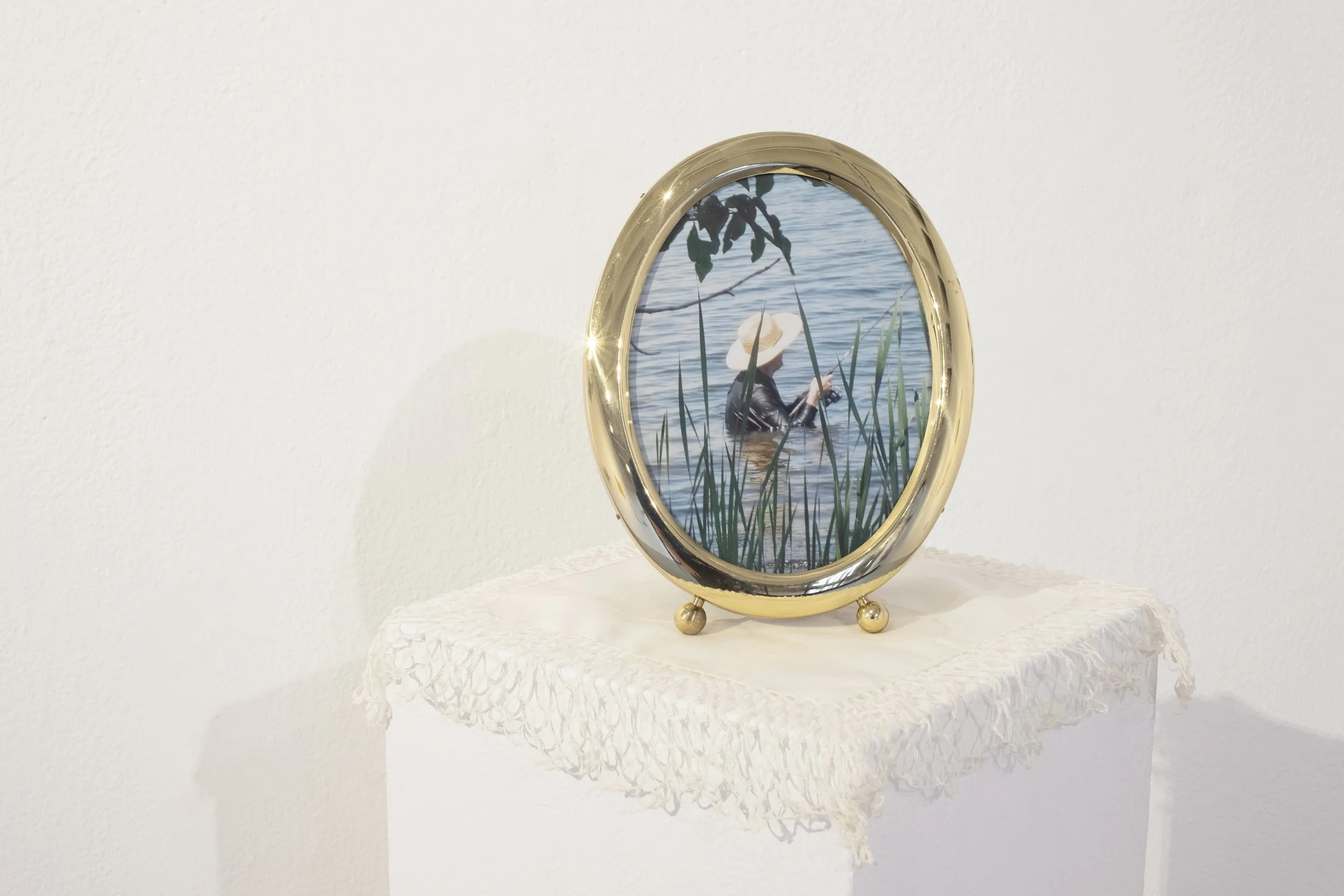 framed photograph (digital print, metal frame, cotton doily) 5" x 7"