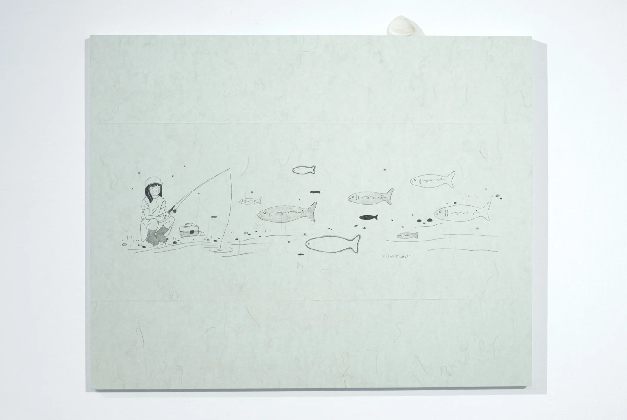 stone lithograph (wood panel, rice paper, lithography ink, seashell) 5' x 4'