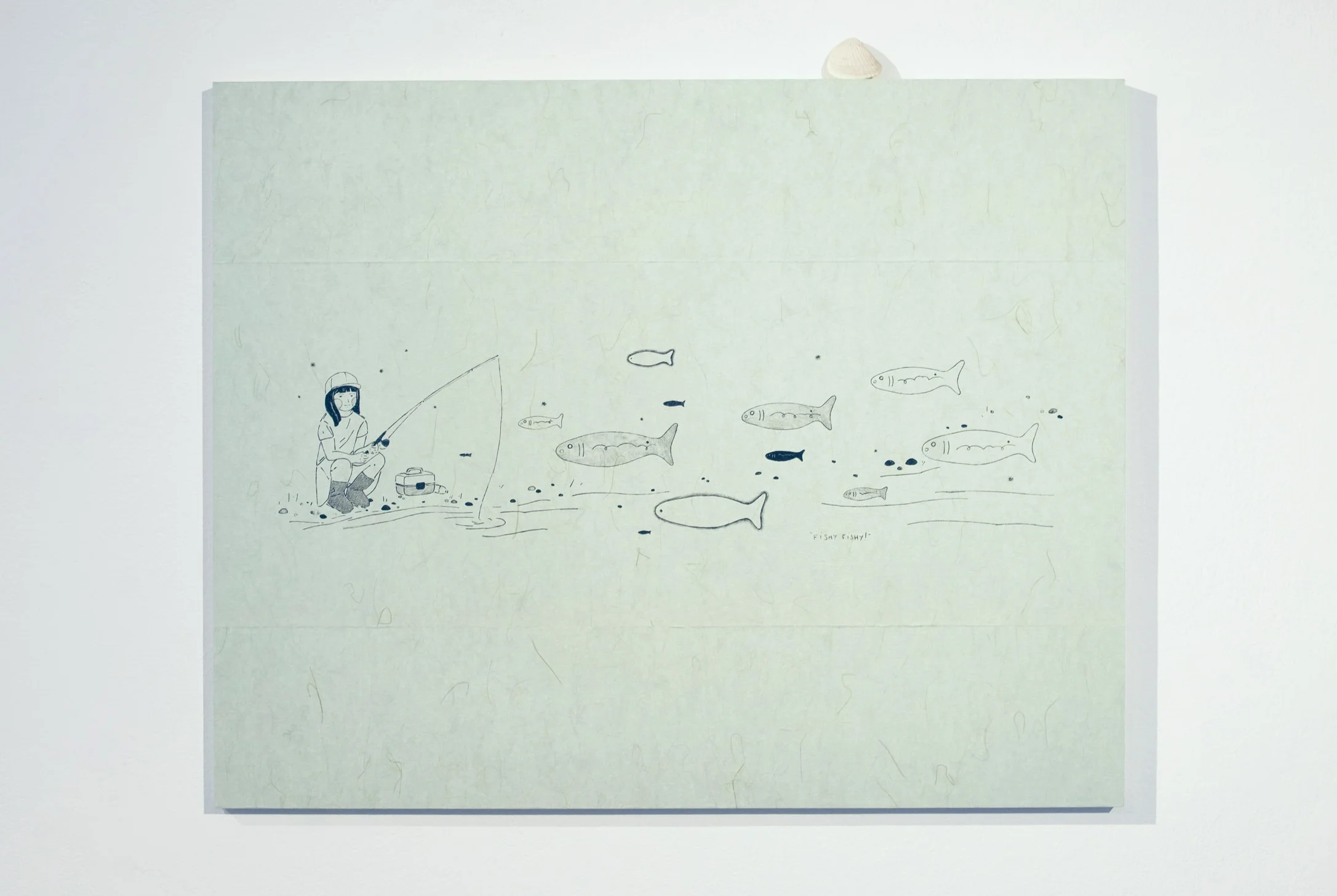 stone lithograph (wood panel, rice paper, lithography ink, seashell) 5' x 4'