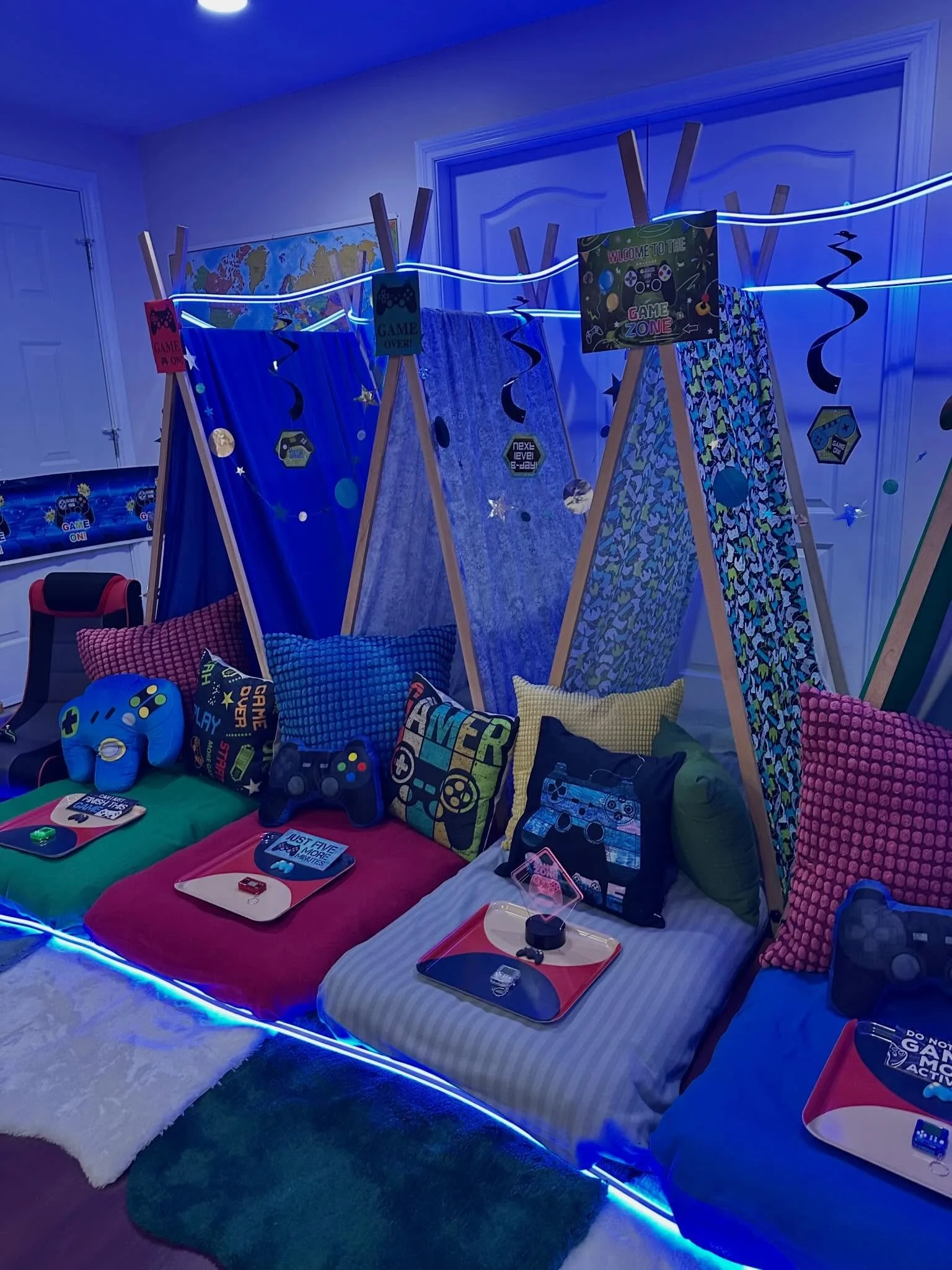 Video game tent sleepover parties! With decor inspired by infinite worlds and endless adventures, your guests will feel like they&rsquo;ve stepped straight into the action. A vibrant mix of bright primary colors and classic blocky designs will bring 