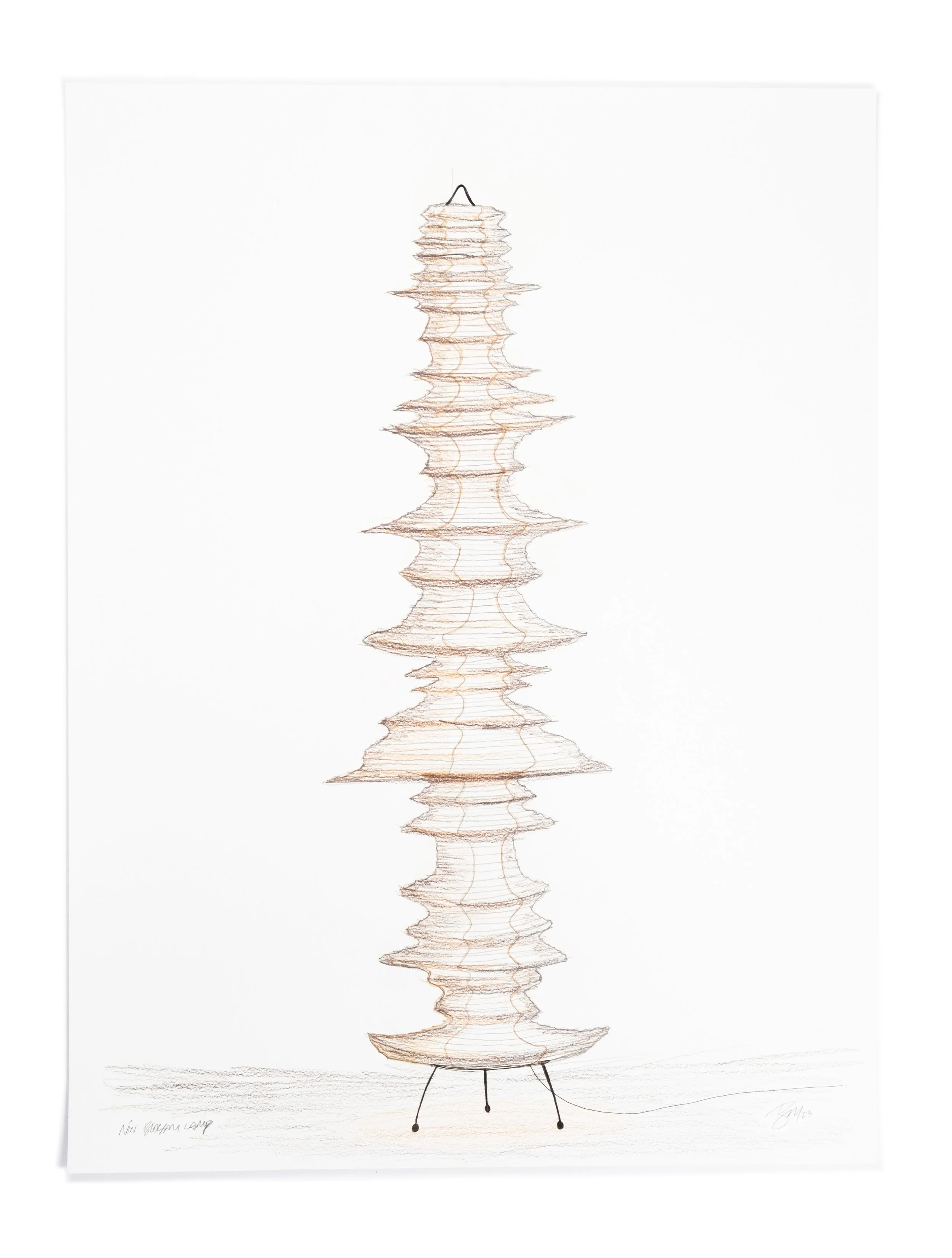 Brown sonic monument lamp sculpture drawing, sketched by artist Brian Madden