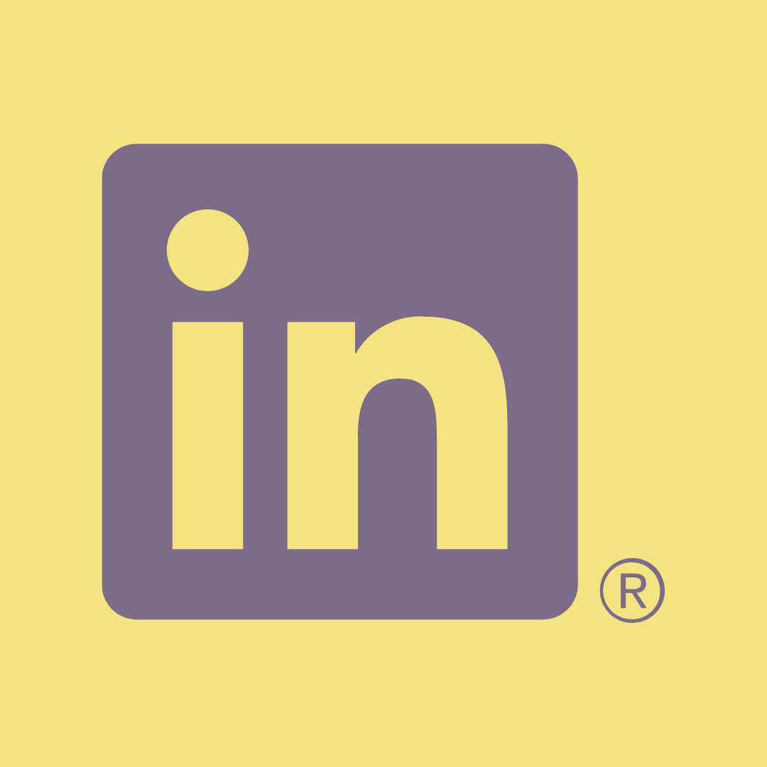 LinkedIn logo with purple background and yellow border