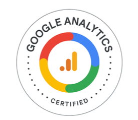 Circular logo with colorful arrows and a bar chart in the center, featuring the text 'Google Analytics Certified' around the edge.