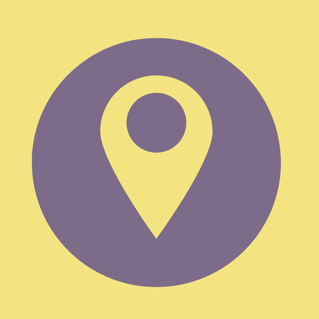 Map location icon with purple pointer inside a yellow circle on a yellow background.