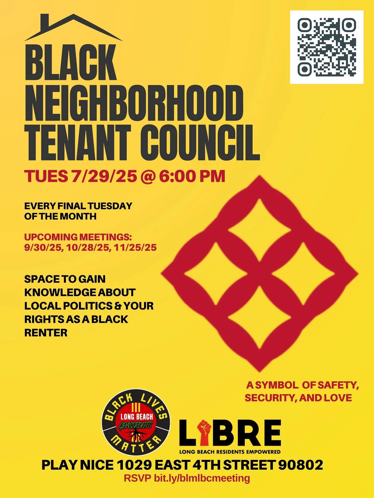 Black Long Beach! Join us tomorrow for the Black Neighborhood Tenant Council! 
Tomorrow, Tues 7/29 @ 6PM
📍Play Nice, 1029 E 4th St 90802
A space for Black renters to learn, connect, and organize for our housing rights.
RSVP at bit.ly/blmlbcmeeti