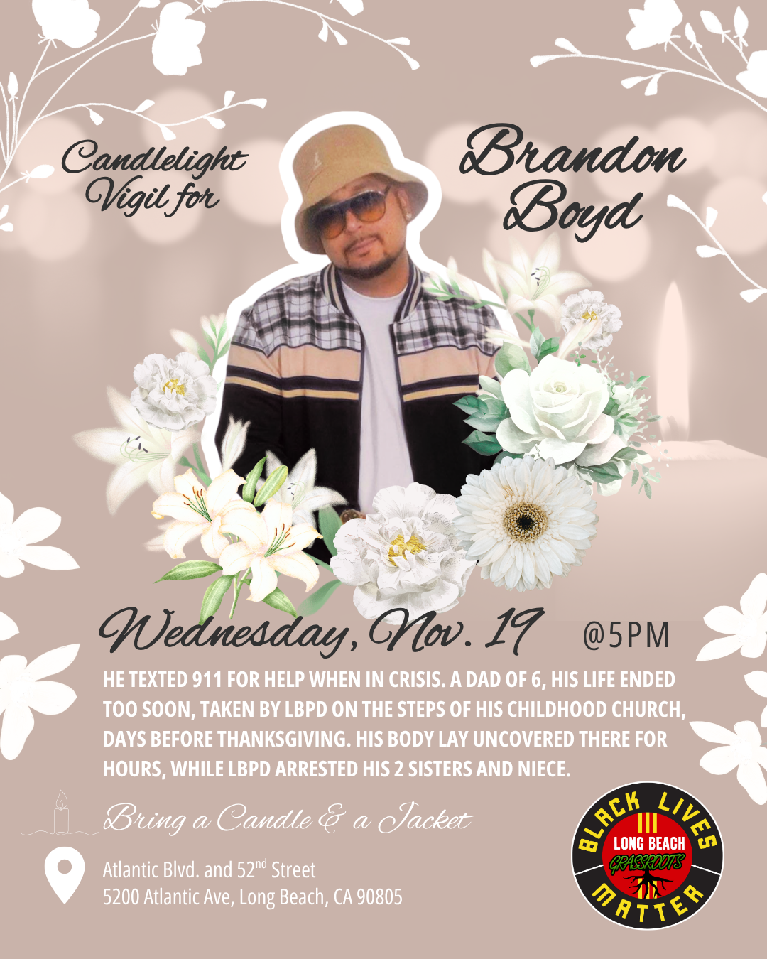Remember Brandon Boyd, Nov 19 Candlelight Vigil