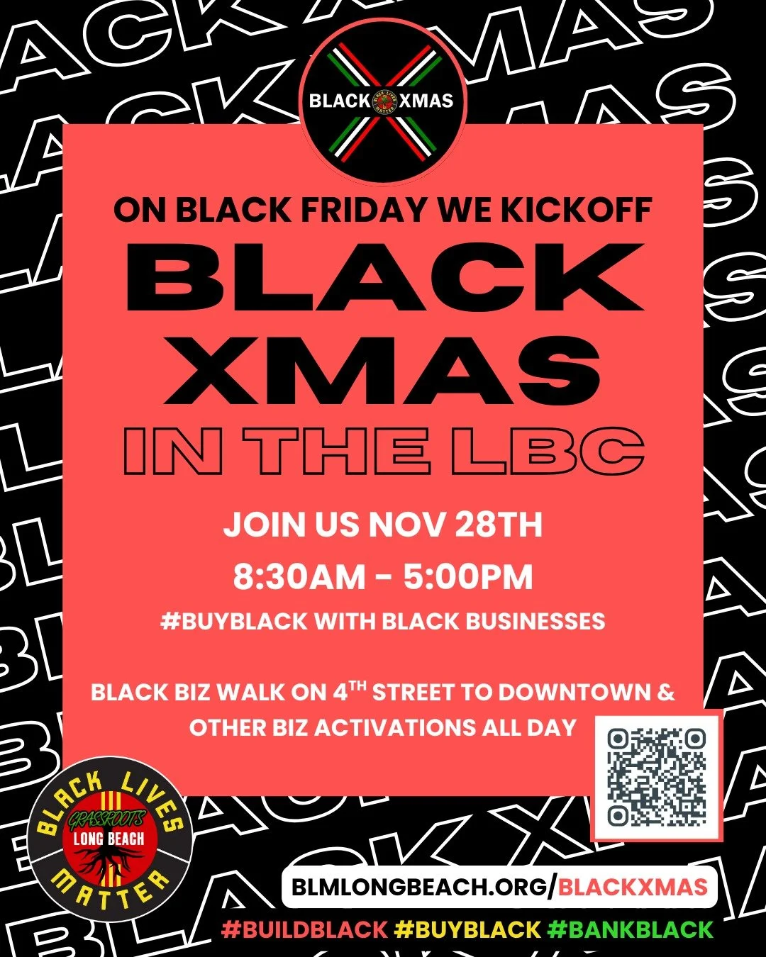 Join us Friday, Nov 28th #BlackFriday, 8:30AM - 6:00PM to
#BUYBLACK WITH BLACK BUSINESSES

Check out our Black Biz Walk on 4th Street to Downtown, plus other Black Business activations all day! 

For nearly a decade, #BlackXmas has been a joyful act 