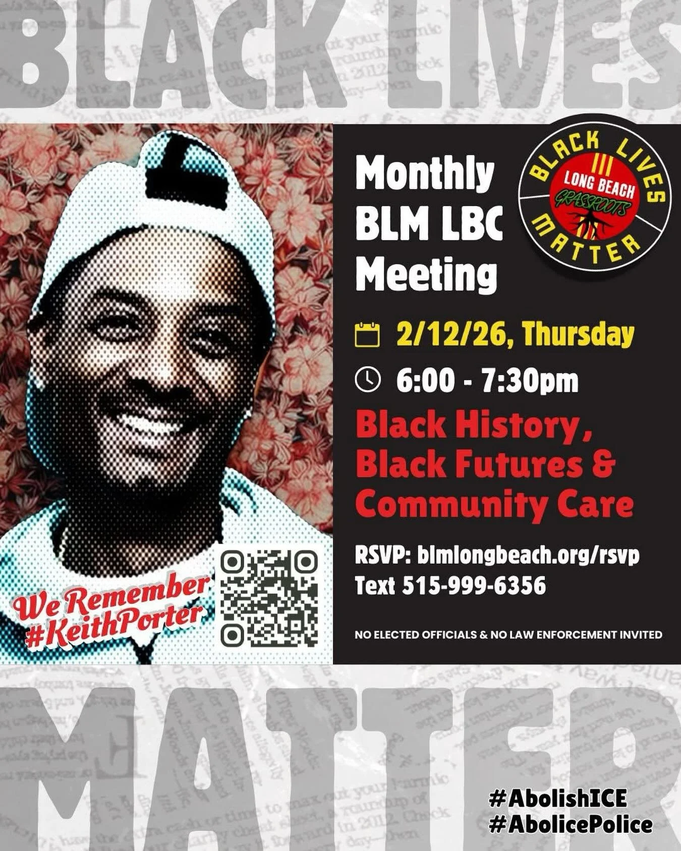 Mark your calendars for our Monthly BLM LBC Meeting in February on Thursday 2/12, 6-7:30pm. We&rsquo;re coming together to continue to organize for racial justice, protect our people from state violence, and build power in this critical time.

We&rsq