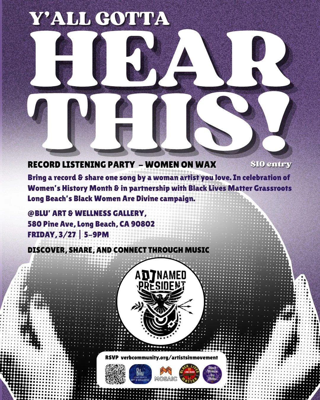 🎶 Y&rsquo;all gotta hear this.

Pull up for a community record listening party celebrating women artists this #WomensHistoryMonth. Bring your vinyl and share one song by a woman artist you love, or come discover new music and connect with the commun