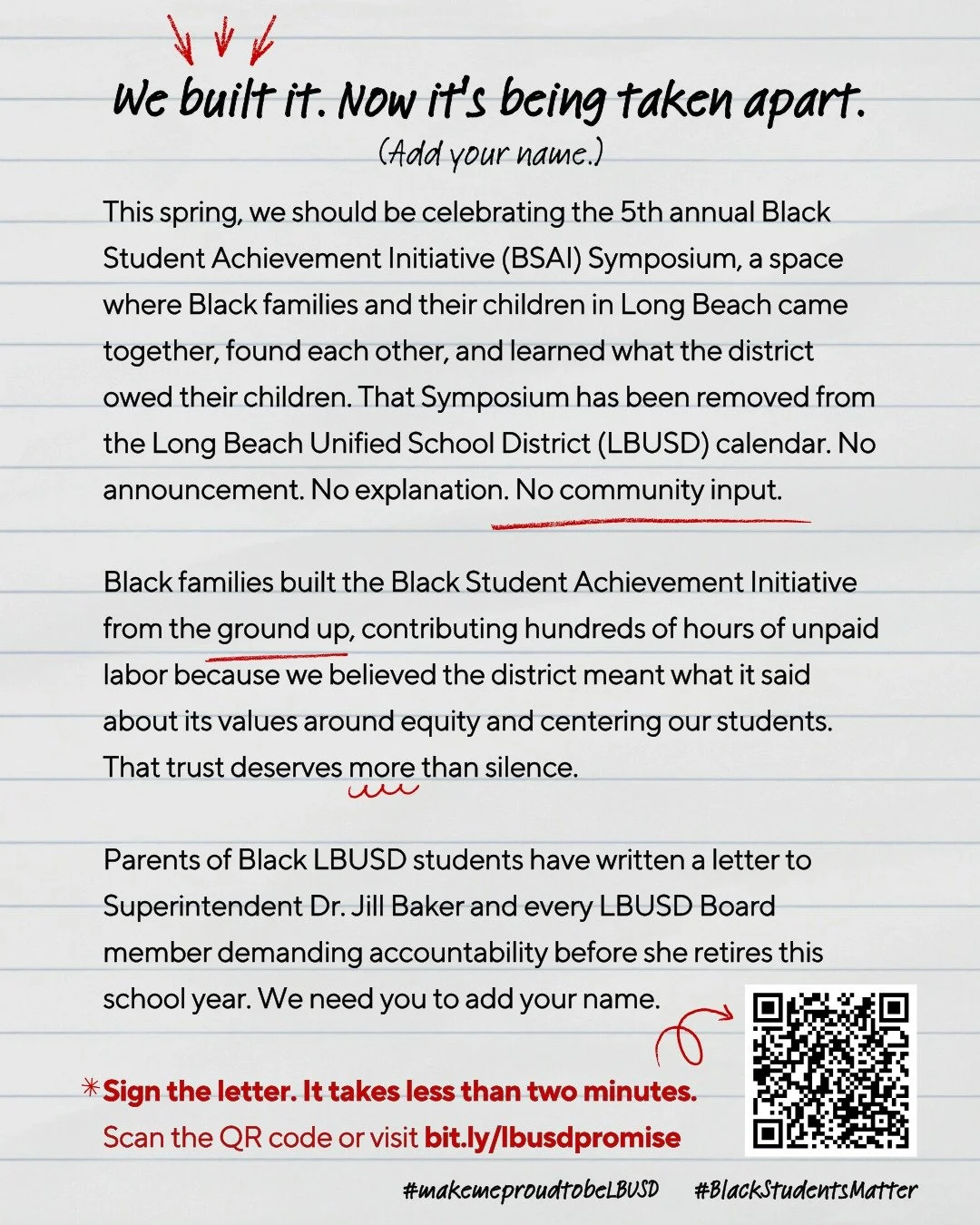 This spring, we should be celebrating the 5th annual Black Student Achievement Initiative (BSAI) Symposium, a space where Black families and their children in Long Beach came together, found each other, and learned what the district owed their childr