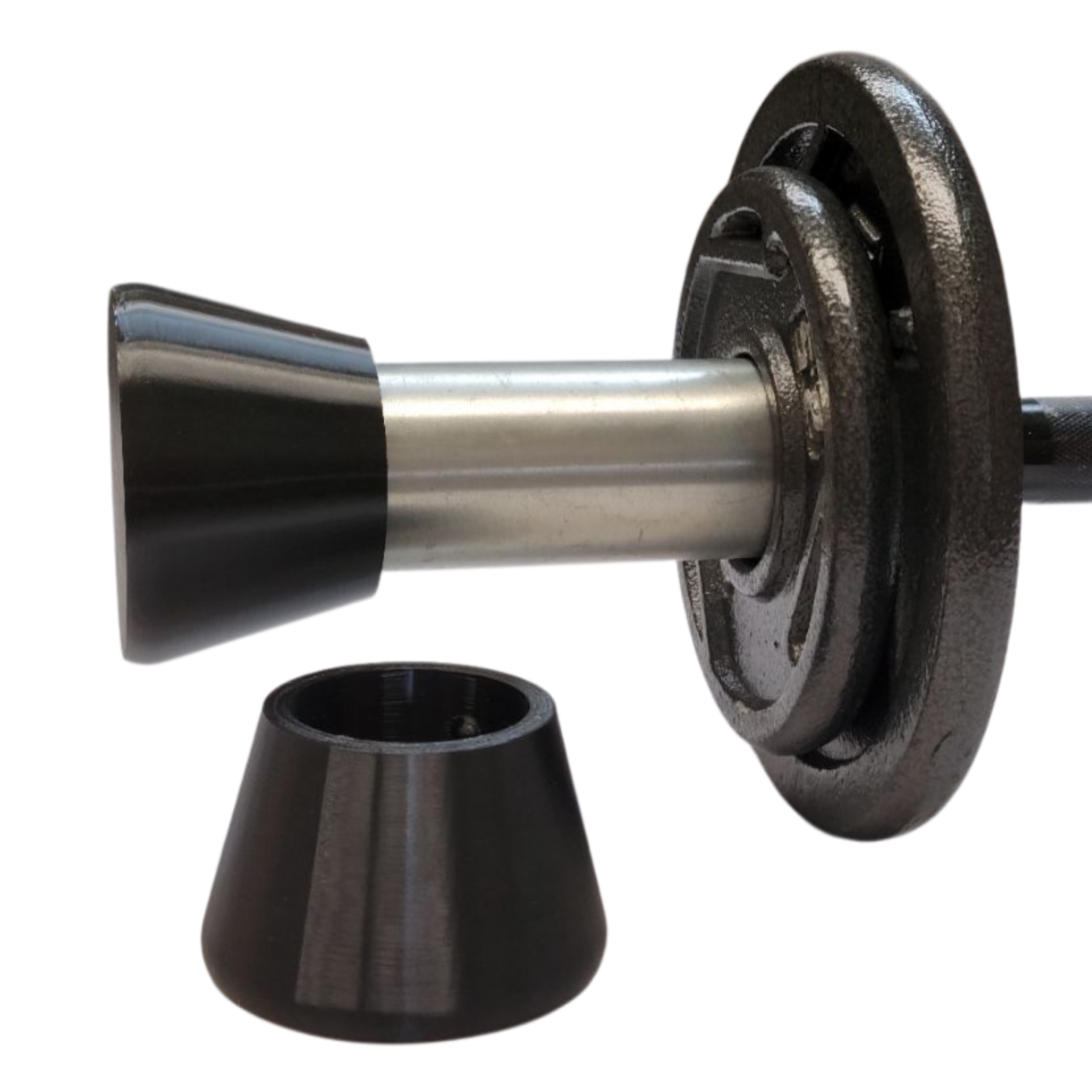 Plastic cap on loadable dumbbell