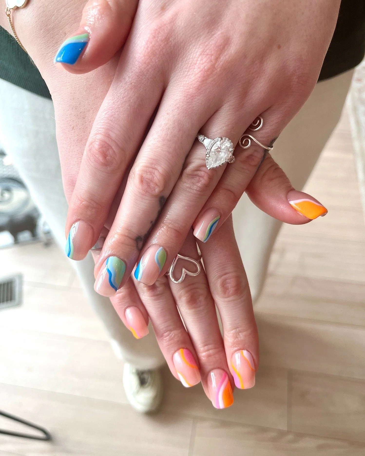 Wavy, baby 🧡 // Gel-X mani with tier 2 nail art by @nailsbysophcall 

Polished Hamilton is open Tuesday-Saturday from 10-7pm and Sunday 10-4! Book online @ polishedhamilton.com 

#nailsdesign #nailtechs #nailtech #NailPolish #SalonOpening #nailsart 