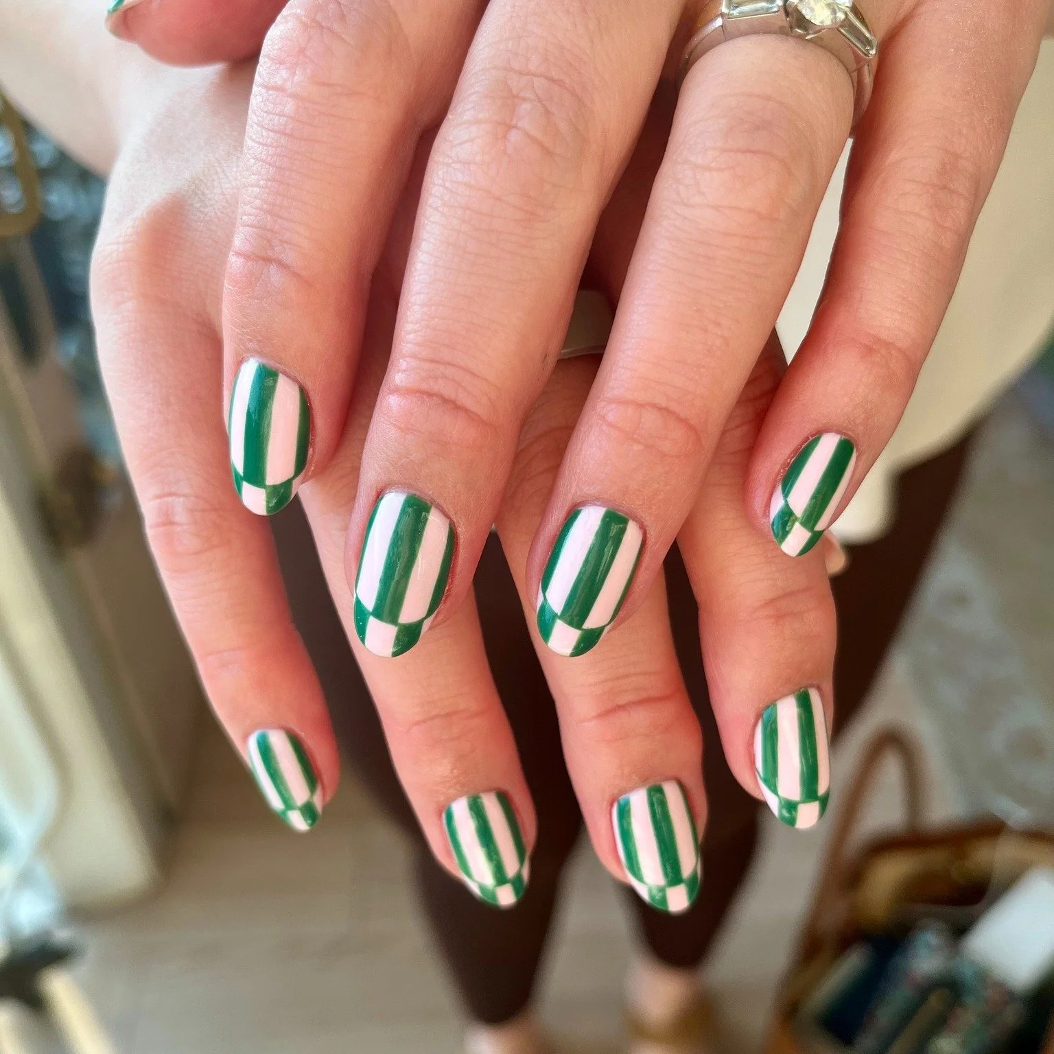 Serving stripes all season 💚 // Tier 3 nail art by @nailsbysophcall 

Polished Hamilton is open Tuesday-Saturday from 10-7pm and Sunday 10-4! Book online @ polishedhamilton.com 

#nailsdesign #nailtechs #nailtech #NailPolish #SalonOpening #nailsart 
