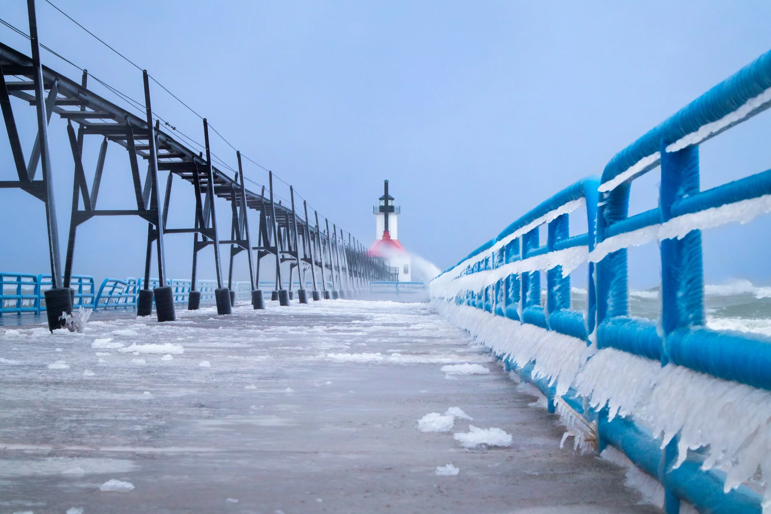 St. Joseph Lighthouse During Winter Storm