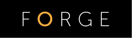 The word 'FORGE' in white capital letters on a black background, with the letter 'O' in orange.