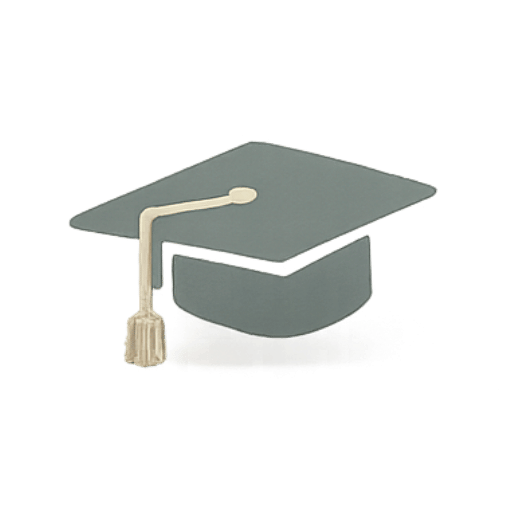 A gray graduation cap with a white tassel.