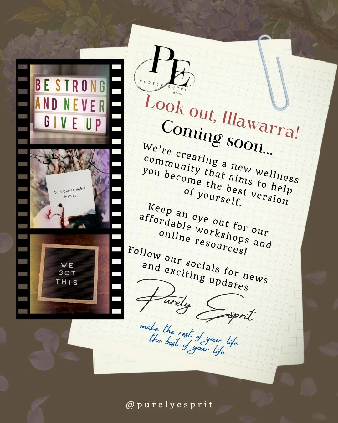 Welcome to Purely Esprit! Exciting things are coming very soon...

Make sure to follow our socials for updates and more!

#purelyesprit #wellness #community #workshops