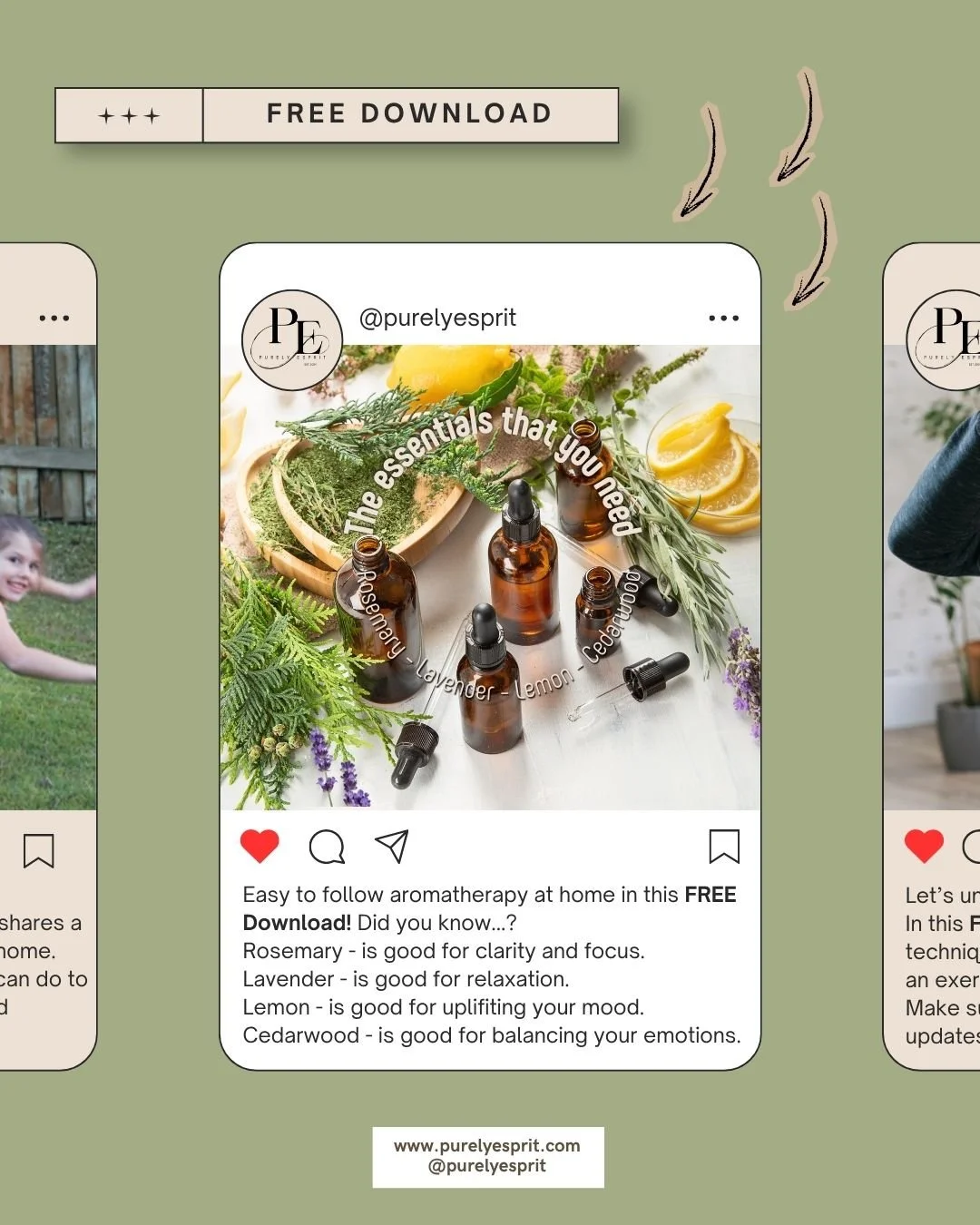 Just uploaded a new FREE resource about aromatherapy at home!

Click the link in our bio or go to our website (www.purelyesprit.com) to check out all our awesome free downloads 🫶

 #wellbeing #selfcare #aromatherapy #freeresources #downloads #purely