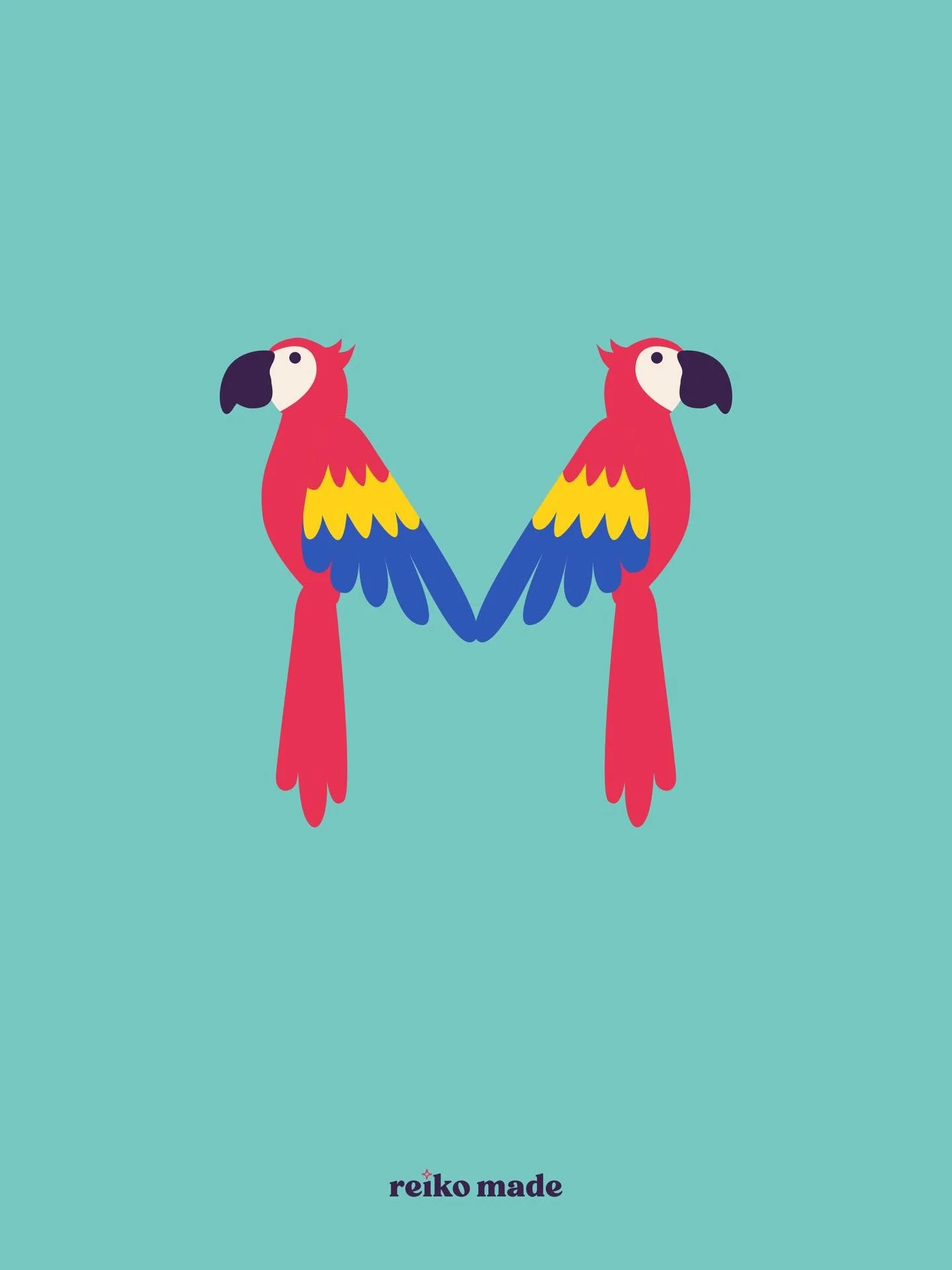 M is for Macaw.

Or, well, technically I should say macaws since there&rsquo;s two of them. I feel like I&rsquo;m starting to get into the more challenging letters because it&rsquo;s getting harder and harder to figure out how to create the letter ba