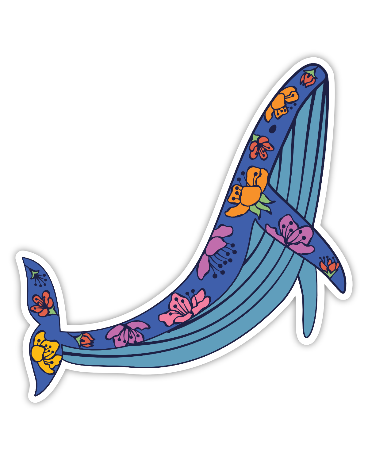 Swimming Up Whale Kiss Cut Sticker - Blooming Whales Collection