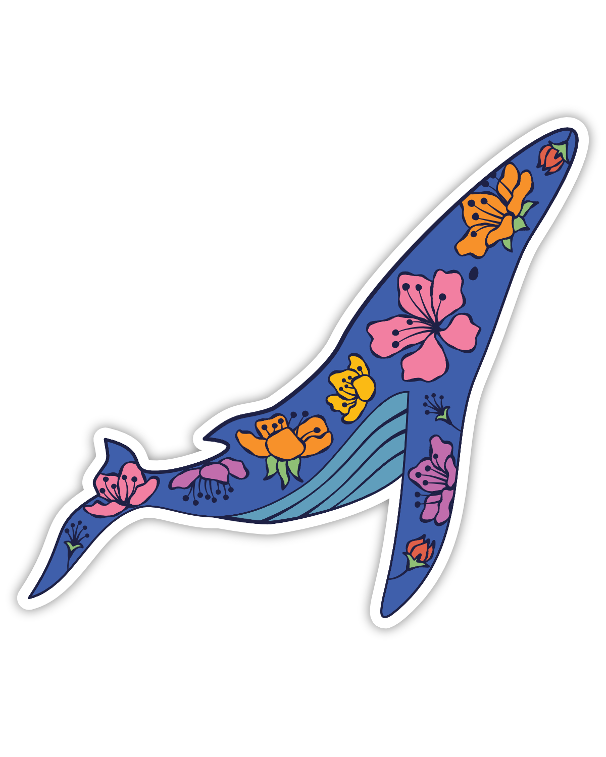 Colorful Whale Kiss Cut Sticker - Blooming Whales Collection