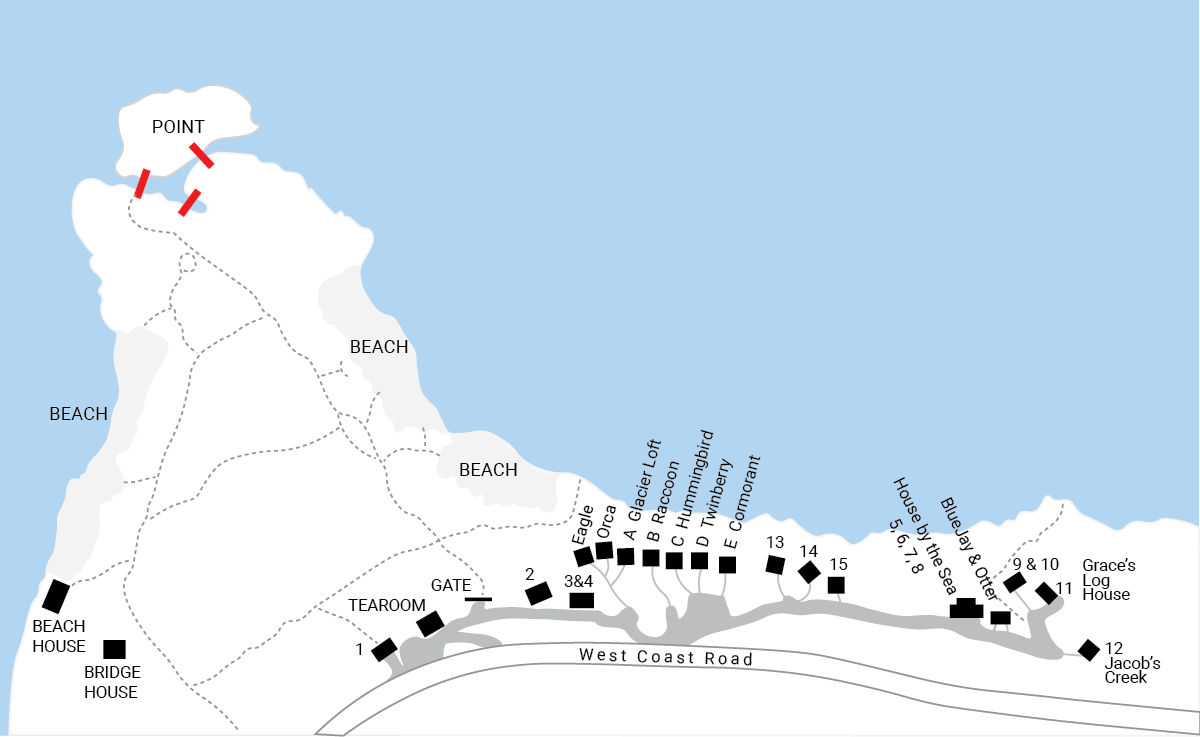Map of cabins and trails at Point no Point Resort