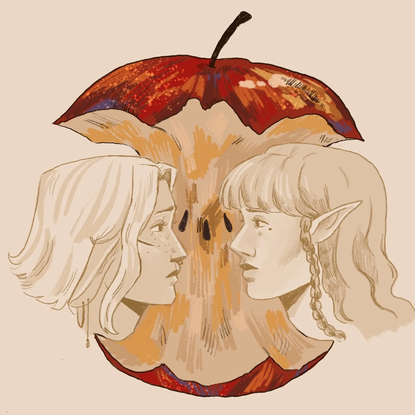 Silly Apple trend doodle of my doomed lovers..🍎👩&zwj;❤️&zwj;💋&zwj;👩💔
-
#illustration #appletrend #dndart #ocillustration #digitalart