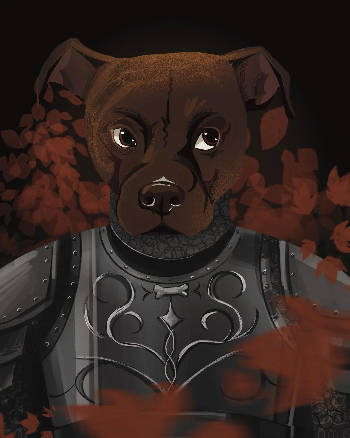 2/3 - D&amp;D Pet Portraits!
For the holidays, I was commissioned by one of my favorite regulars at work to illustrate their Family&rsquo;s pets in a D&amp;D/fantasy Style Triptych. Here is their Dog in the style of a knight/paladin!!
🐾🤍🍁
-
#digit