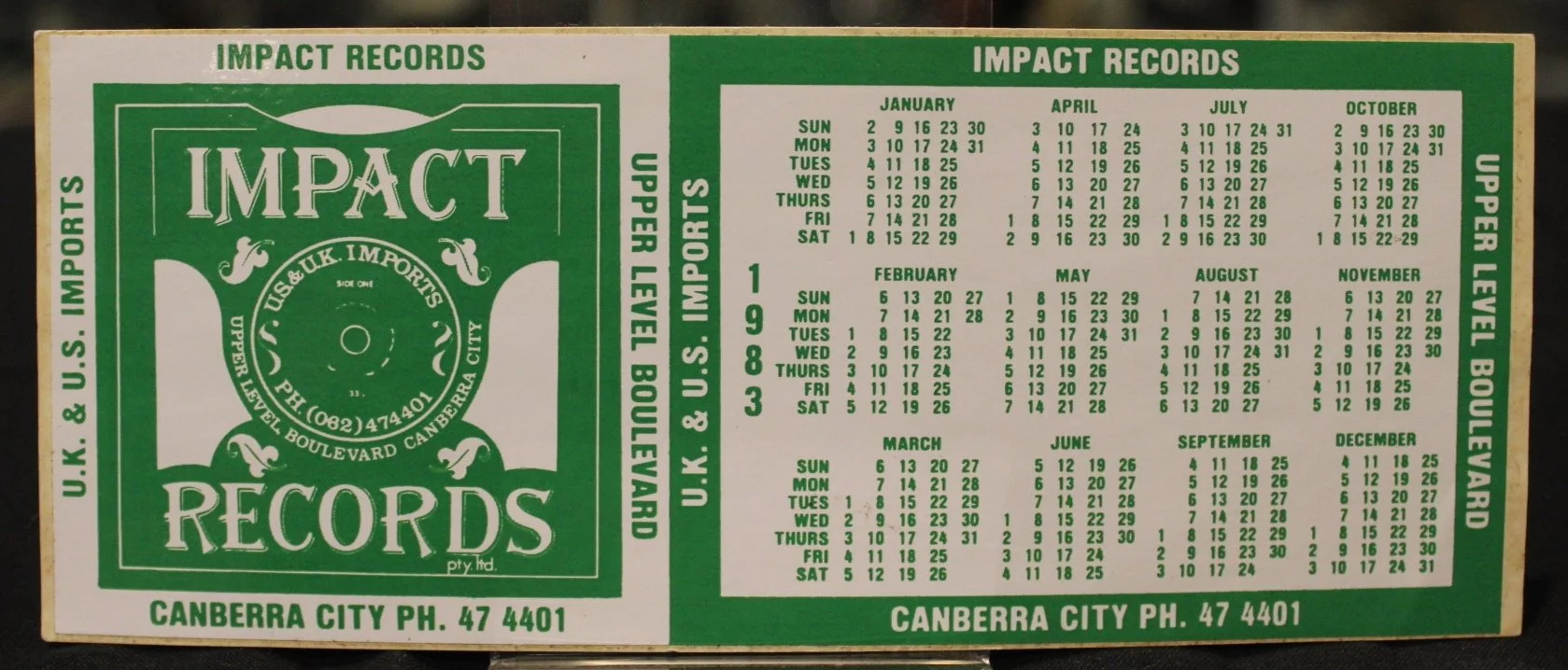 Sticker with 1983 Calendar