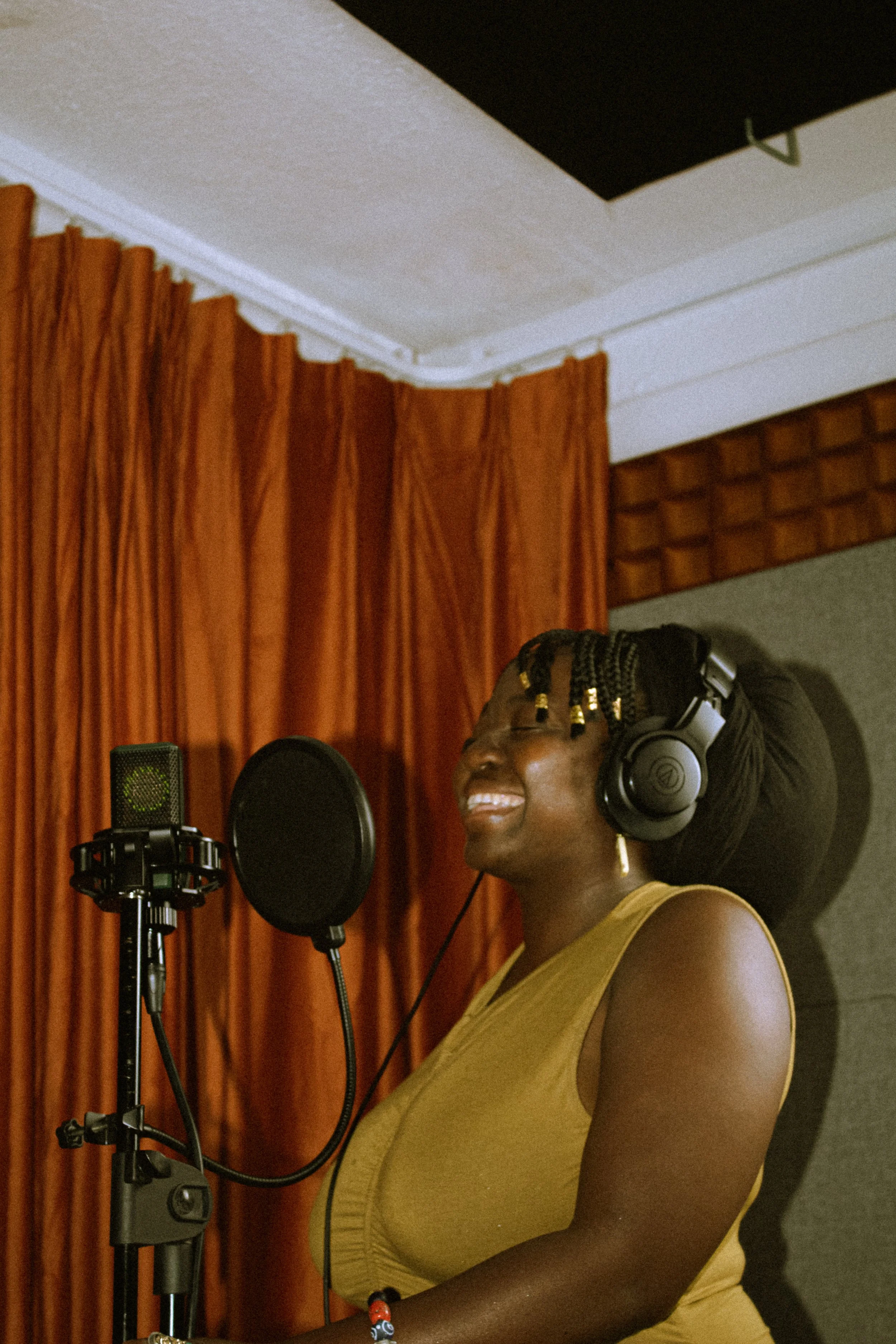 Jazz singer Kristen Warren in the vocal booth at Afterlife Studios Orlando