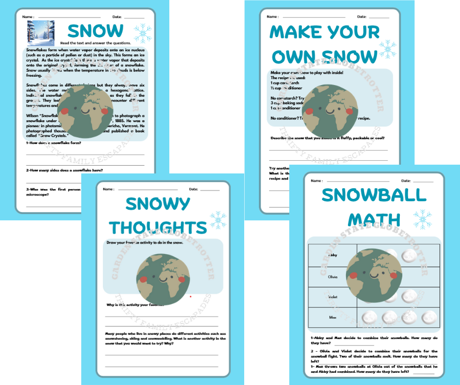 Snow Worksheet Set (4) — Garden State Globetrotter