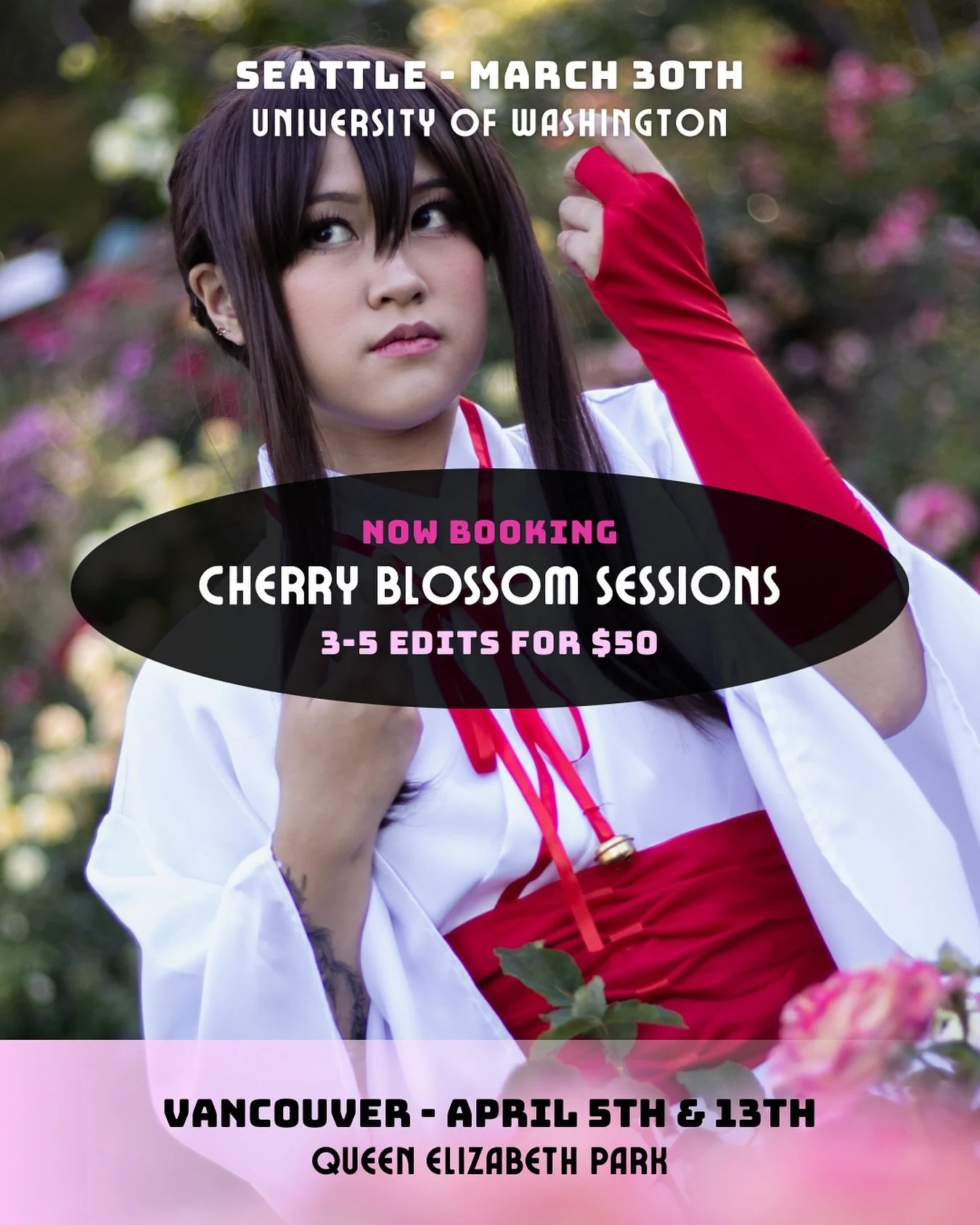 I&rsquo;ll be offering a series of mini-shoots for cherry blossom season 🌸 Each person will get a 30 minute slot to do 3-5 unique shots!

Sign up with the link in my bio or send me a DM. Cosplay, portrait, or fashion shoots welcome! 

#cosplayphotog