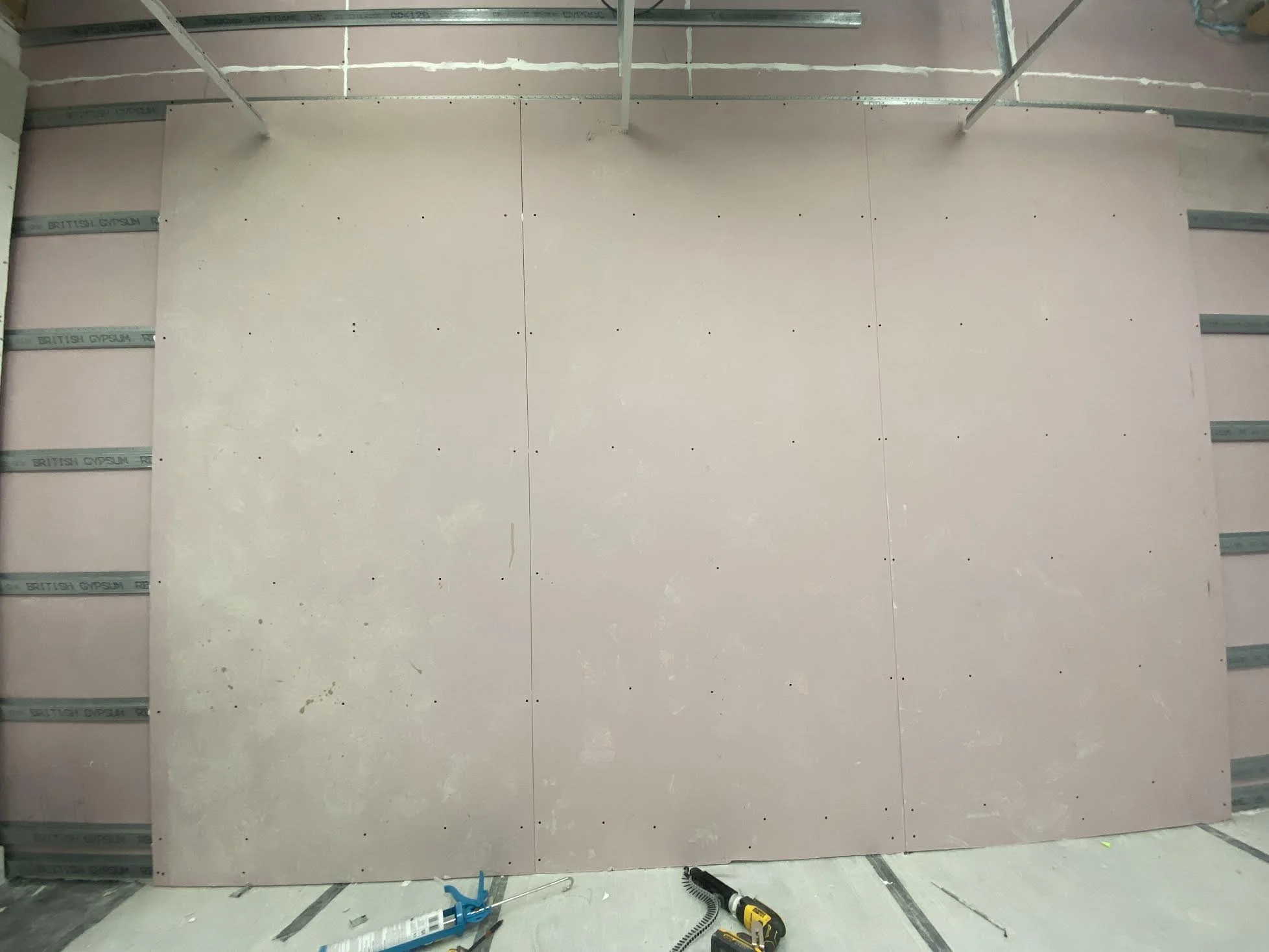 Fire rated wall panels partially installed