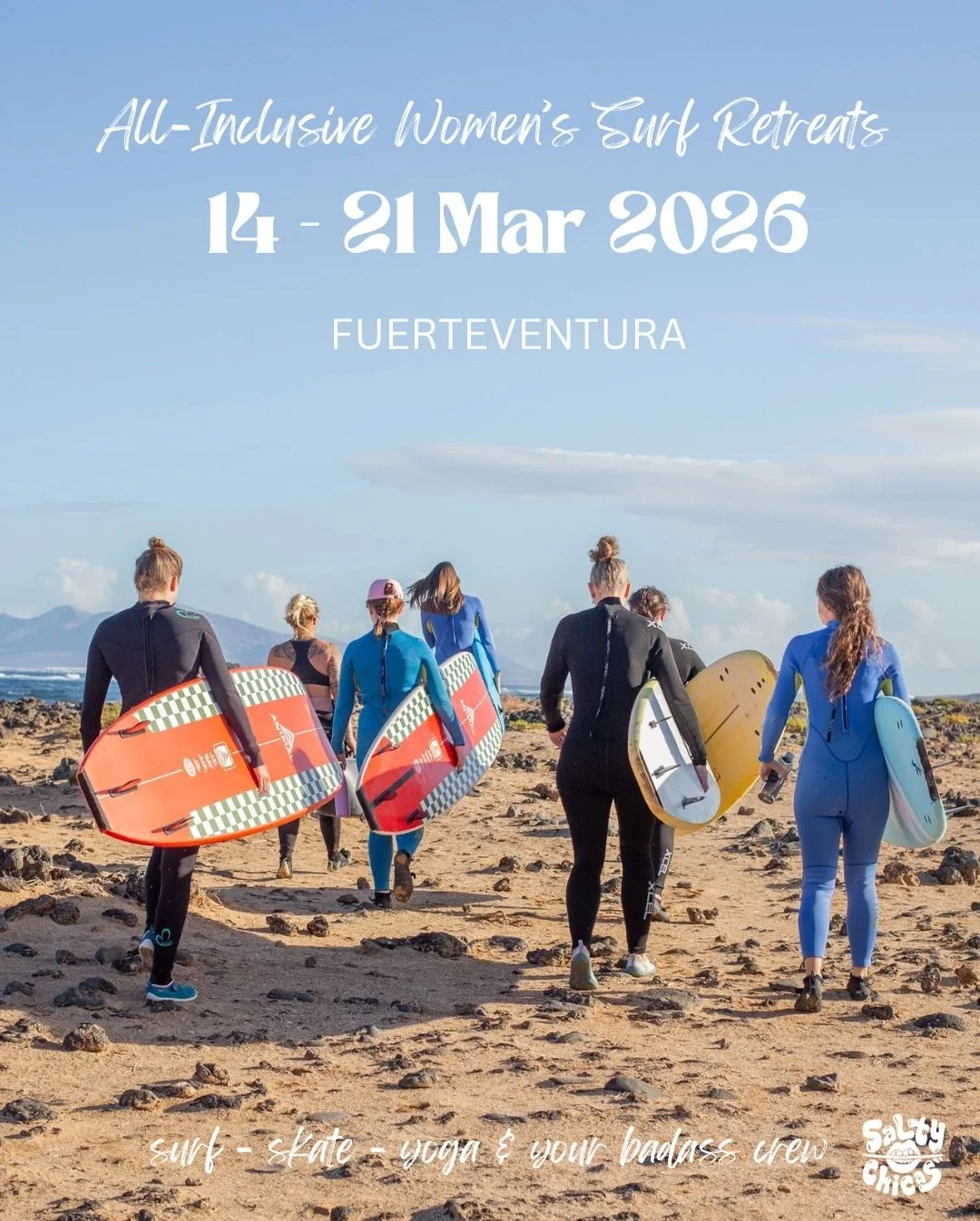 ⚡️Last 3 spots available ⚡️

Endless summer. Limitless vibes.

Join the Salty Chicas Surf Retreat and feel what real connection feels like.

🌴Fuerteventura
 📅 14 - 21 Mar 2026
 👯&zwj;♀️ 8 women only

Because surfing is more fun when your girls che