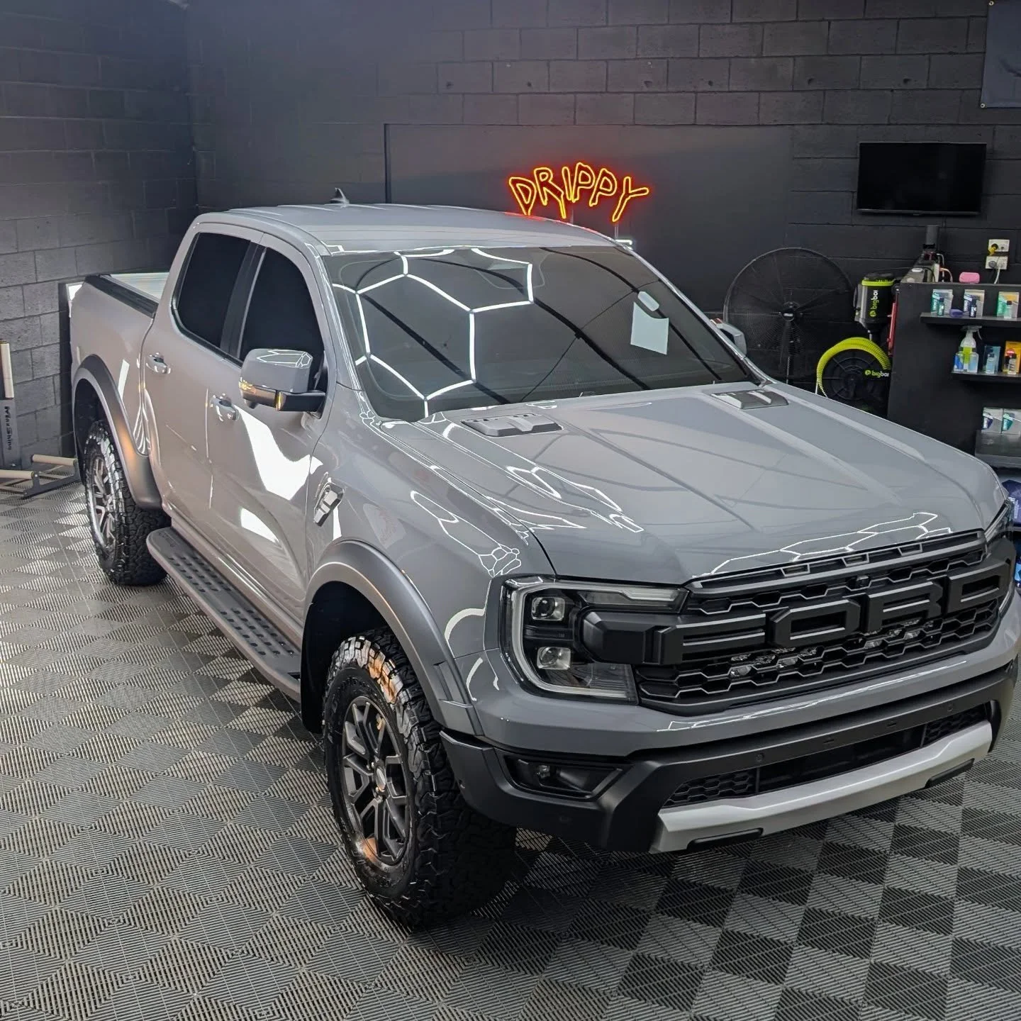 Ford Ranger Raptor
Another new car protection package,
This one being covered in paint over spray and water spotting.
After a decon wash, clay bar, correction & coating this raptor was now presenting as new. 
Slick to the touch, glossy as can