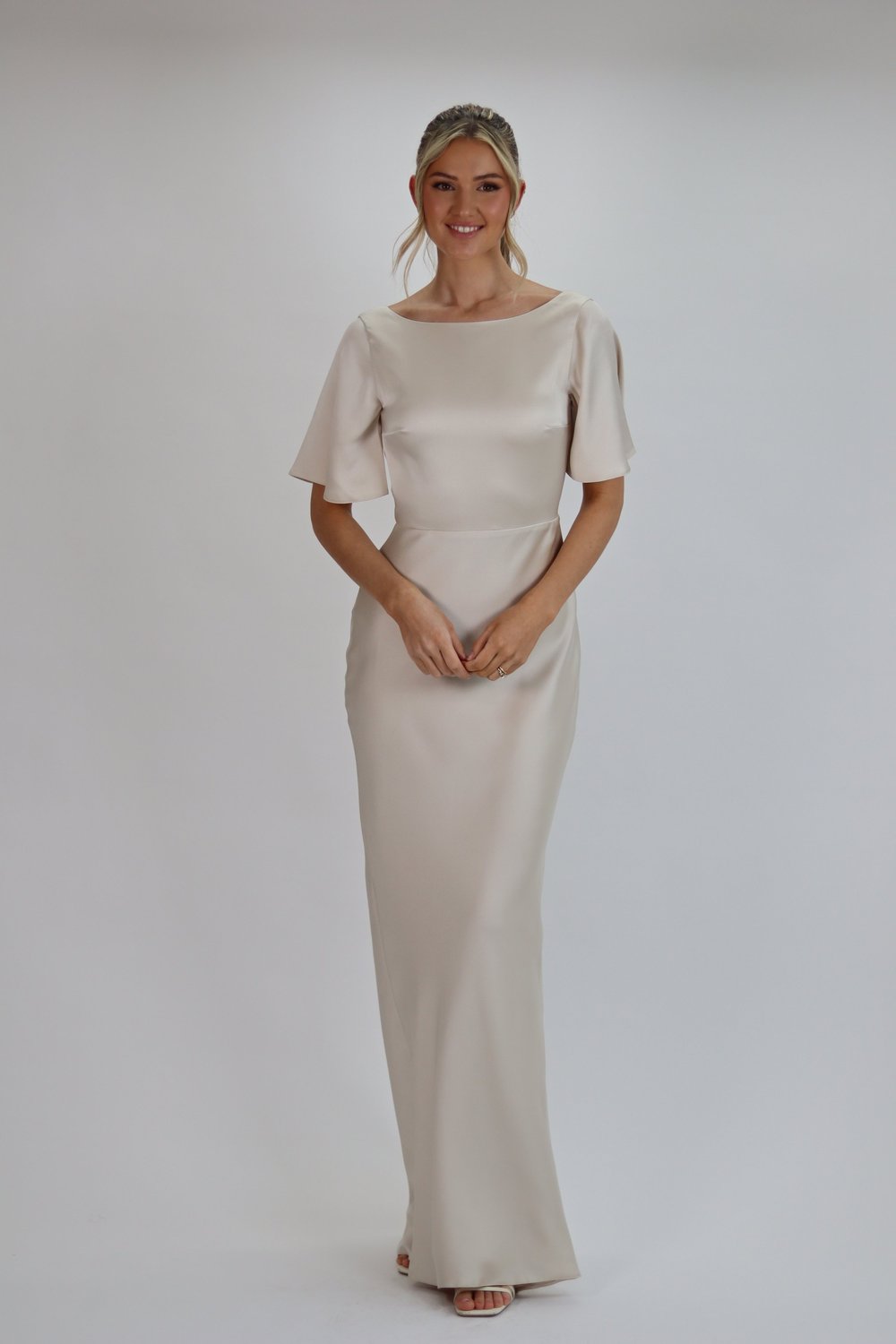 Daphne in Champagne Gold Satin — Olivia & Rose Bridesmaids