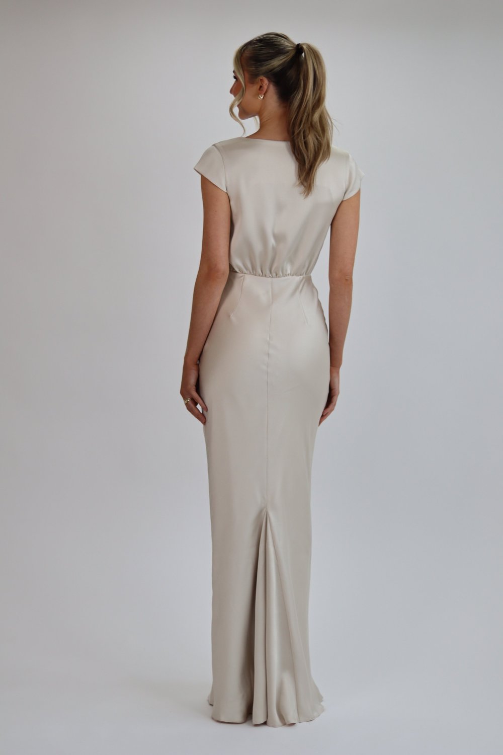 Isabelle in Champagne Gold Satin — Olivia & Rose Bridesmaids