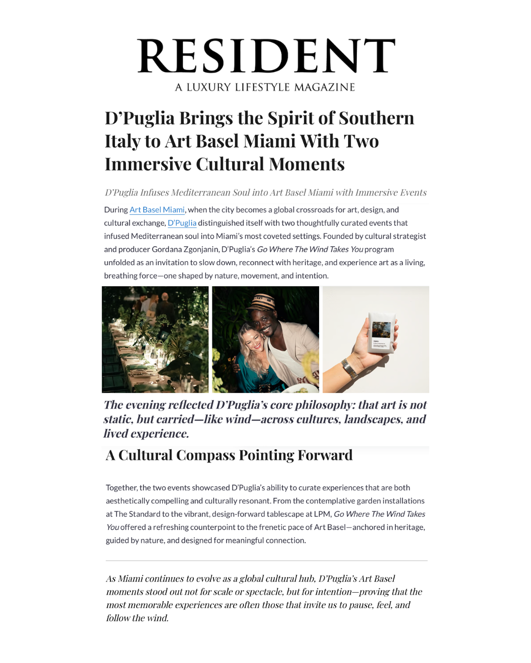 D’Puglia Gordana Zgonjanin Infuses Mediterranean Soul into Art Basel Miami with Immersive Events