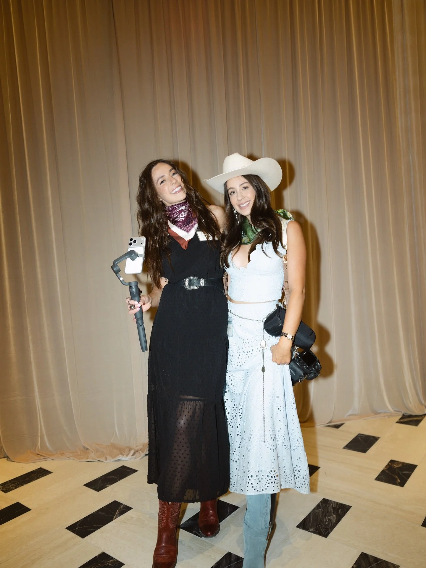 Here&rsquo;s my list of captions I came up with, pick your favorite:

&ldquo;I promise you I&rsquo;m working&rdquo; 

&ldquo;New friends from familier places @caciecarrollphotography&rdquo; 

&ldquo;Rare shots of me in front of the camera at an event