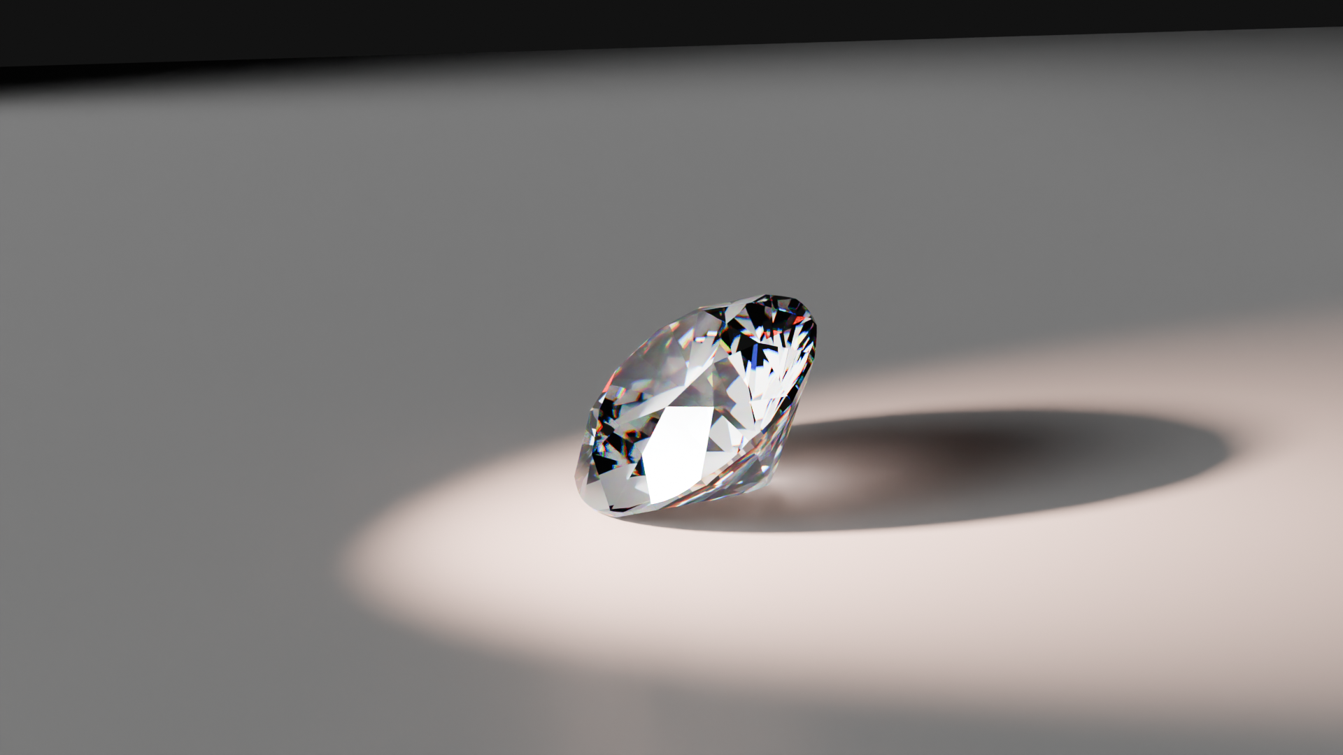 Un diamant brillant posé sur une surface avec un éclairage qui crée une ombre douce.