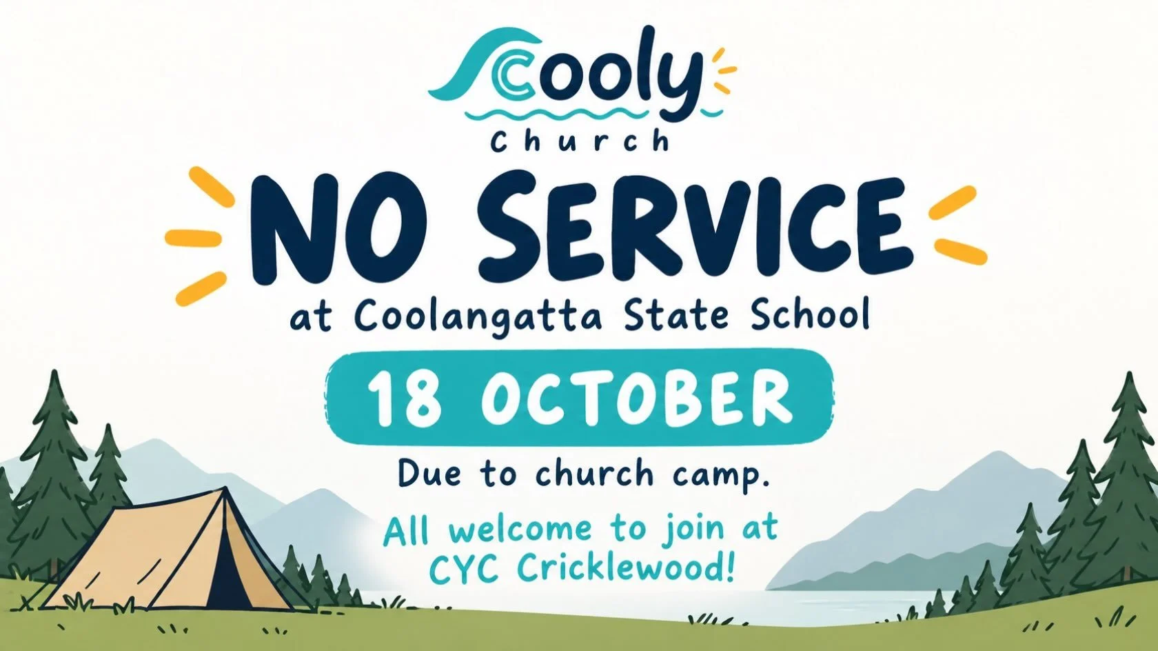 No service this Sunday 18th October at Cooly State school as we will be at Church Camp 🏕️ let us know if you want to come along the church camp service and we can send details