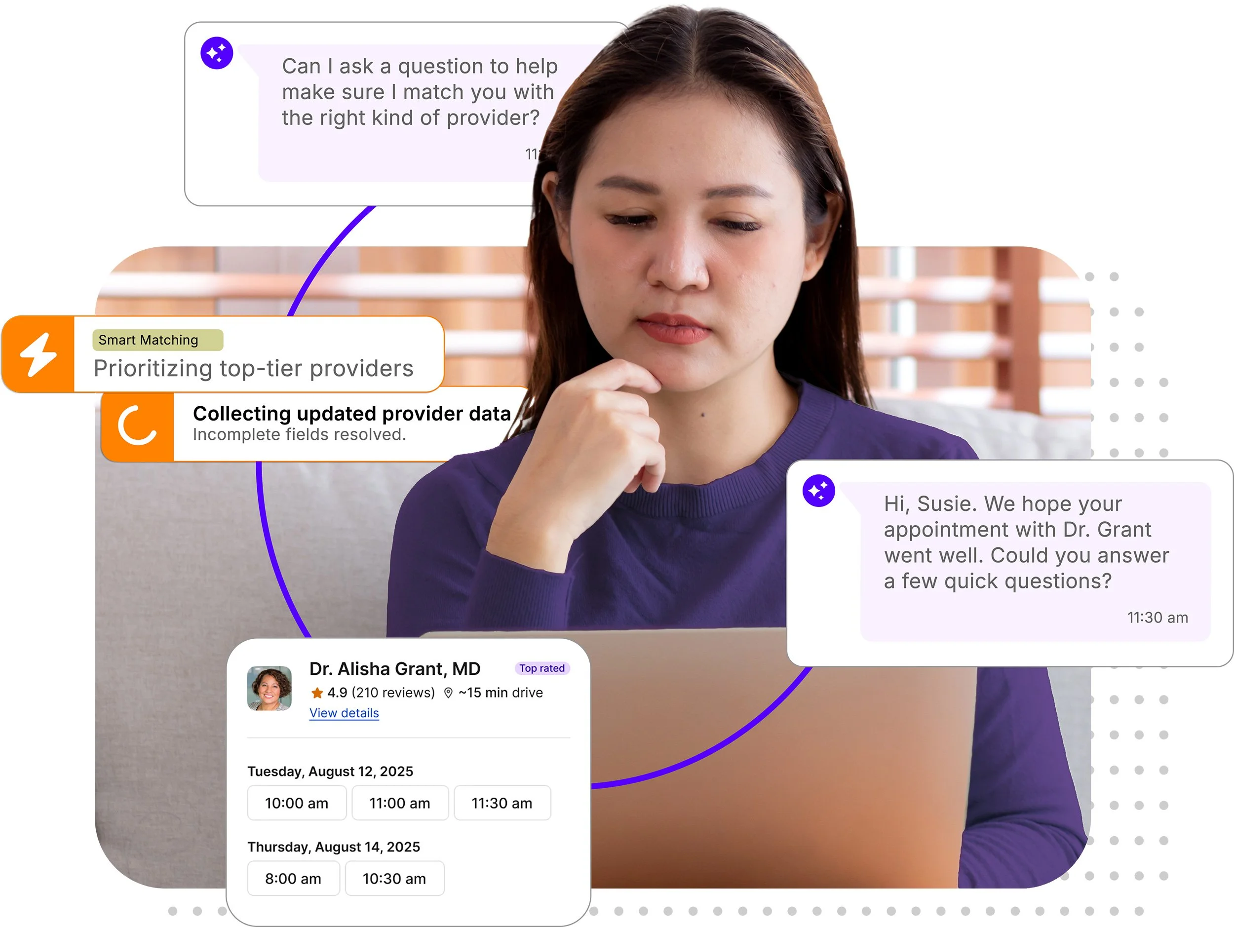Member seated at a laptop using an AI-guided provider navigation experience