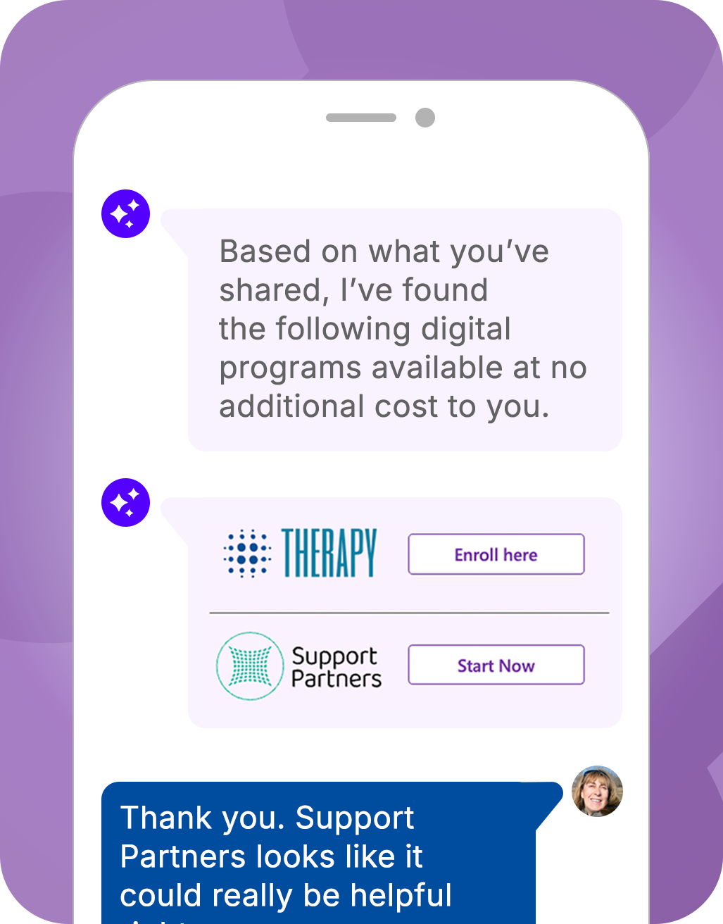 Mobile interface recommending eligible digital health programs using AI