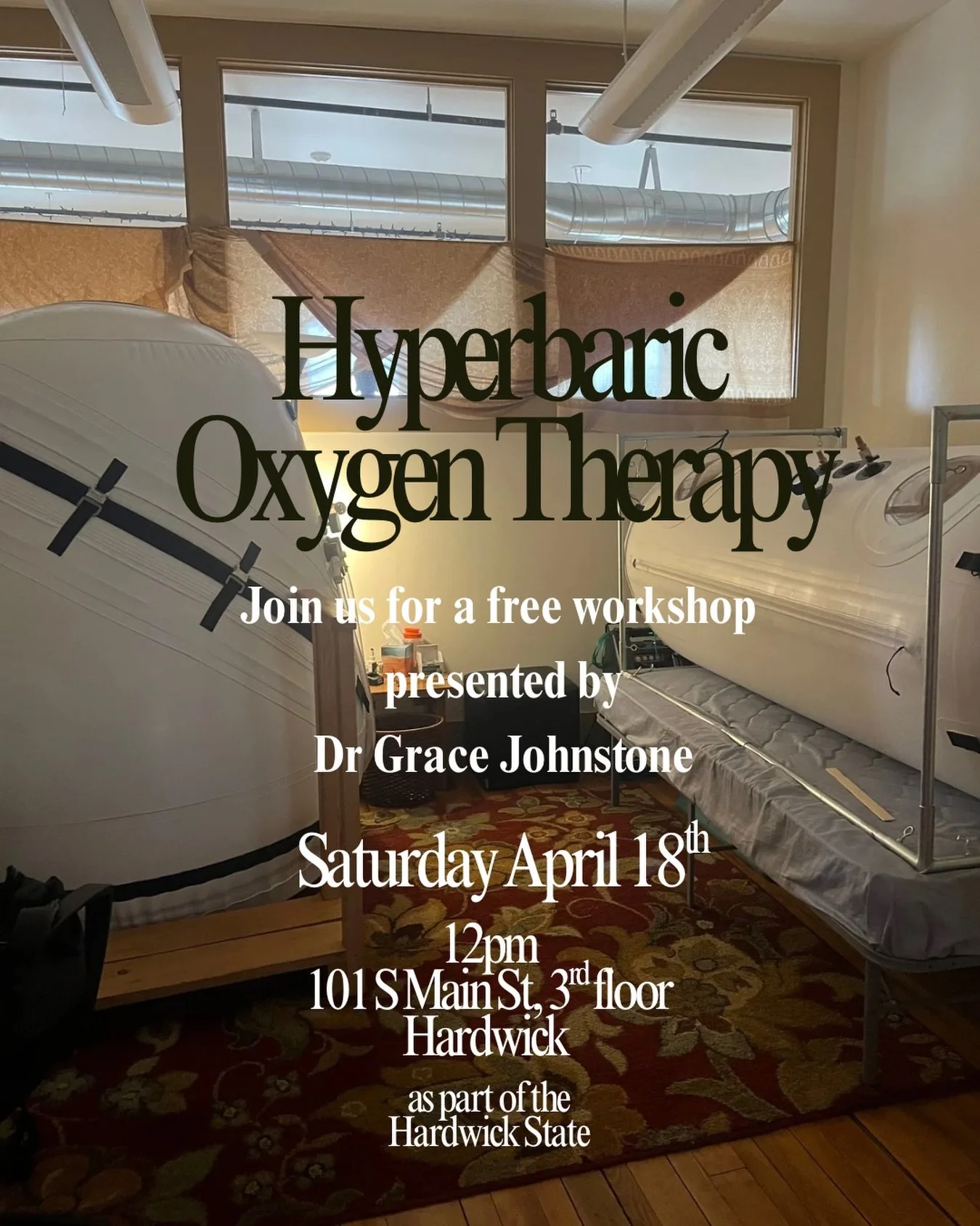 Curious about new ways to support healing, energy, and longevity?

Join us at Wellness101 for a special evening with Dr. Grace Johnstone as we explore the powerful and fascinating world of Hyperbaric Oxygen Therapy (HBOT).

In this engaging and acces