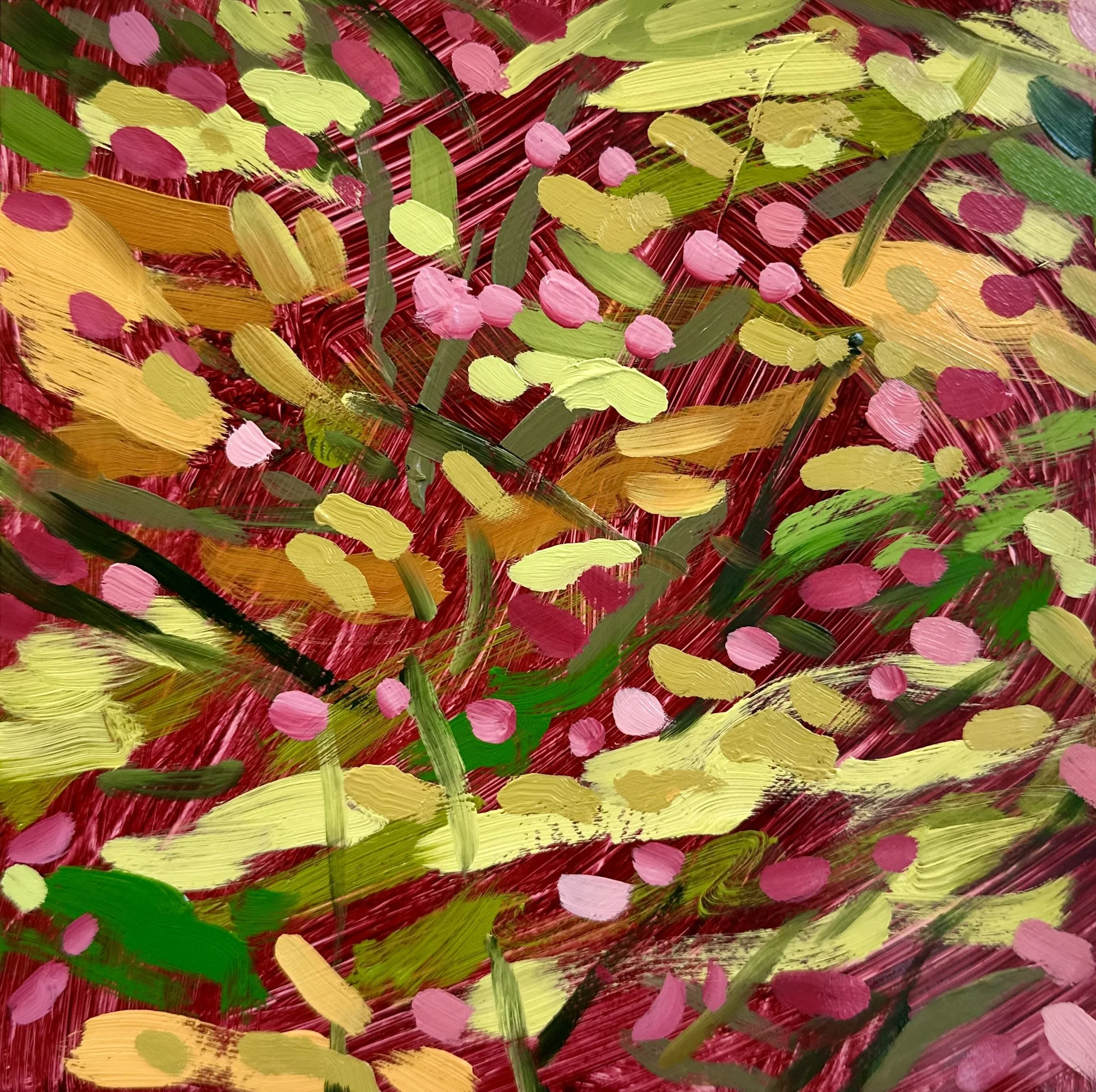 Fall Study with Post-Election Anxiety No. 5, 2024, acrylic and oil on Yupo paper, 7" x 7"