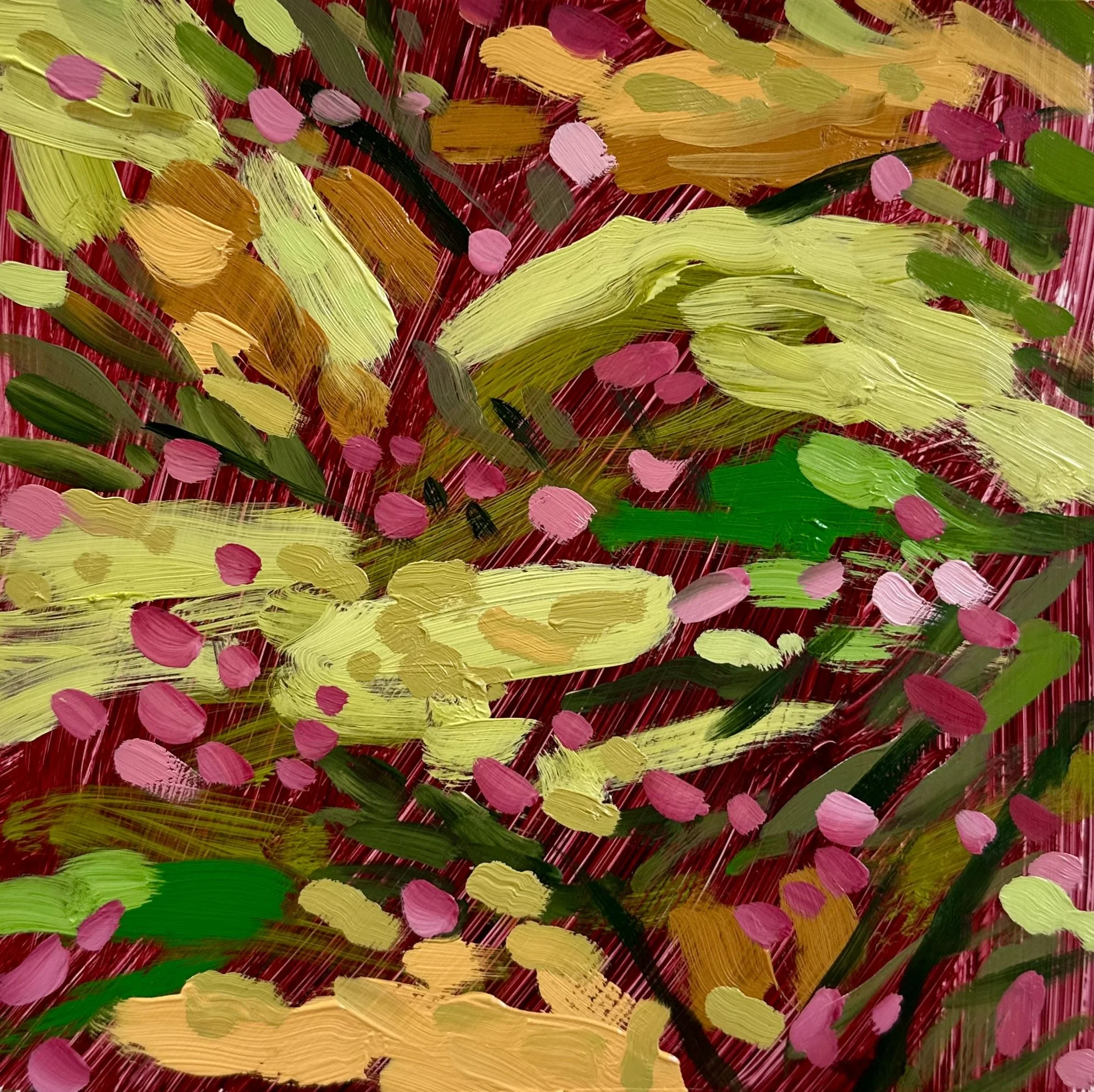 Fall Study with Post-Election Anxiety No. 6, 2024, acrylic and oil on Yupo paper, 7" x 7"