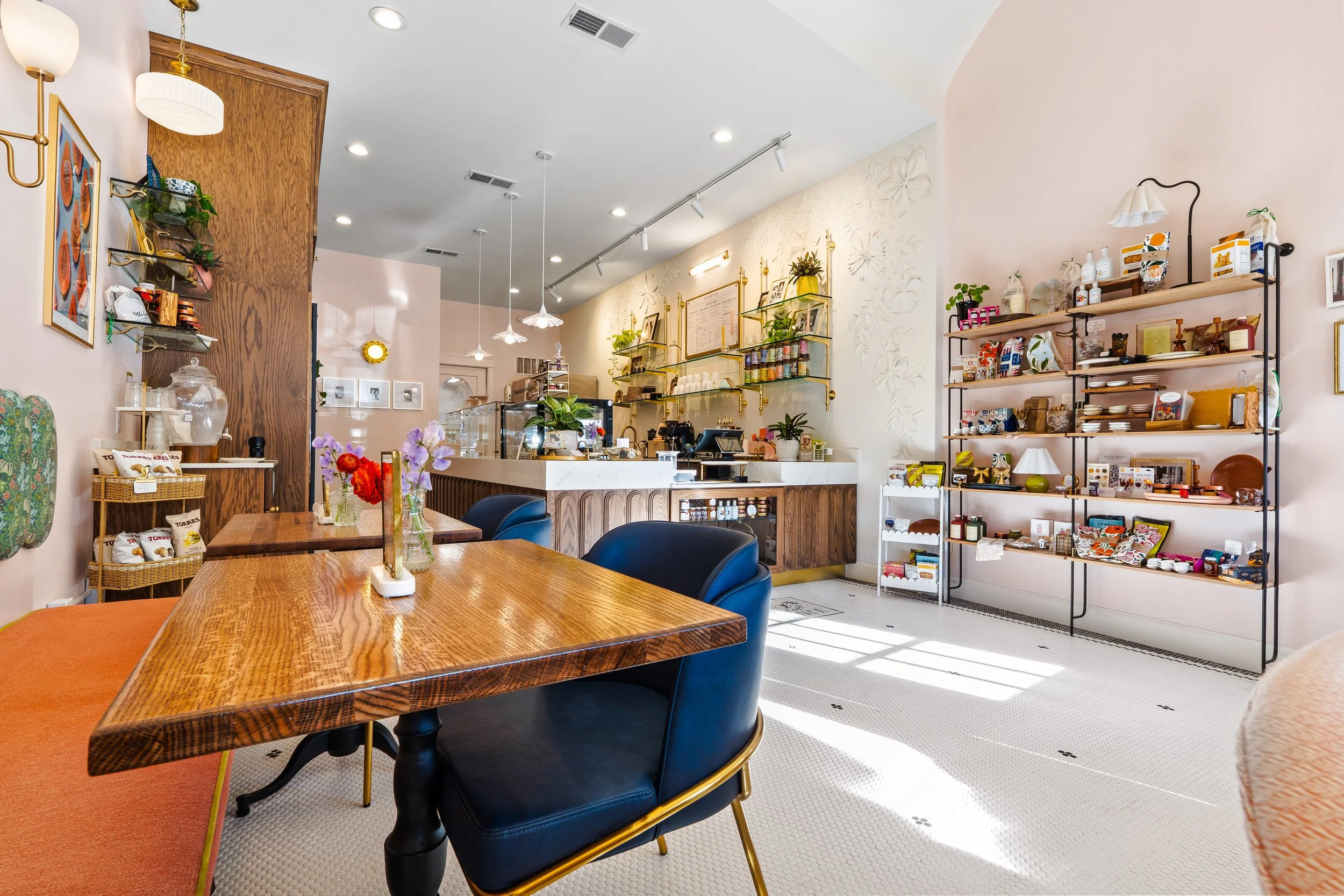 View of entire cafe from the front eating area.